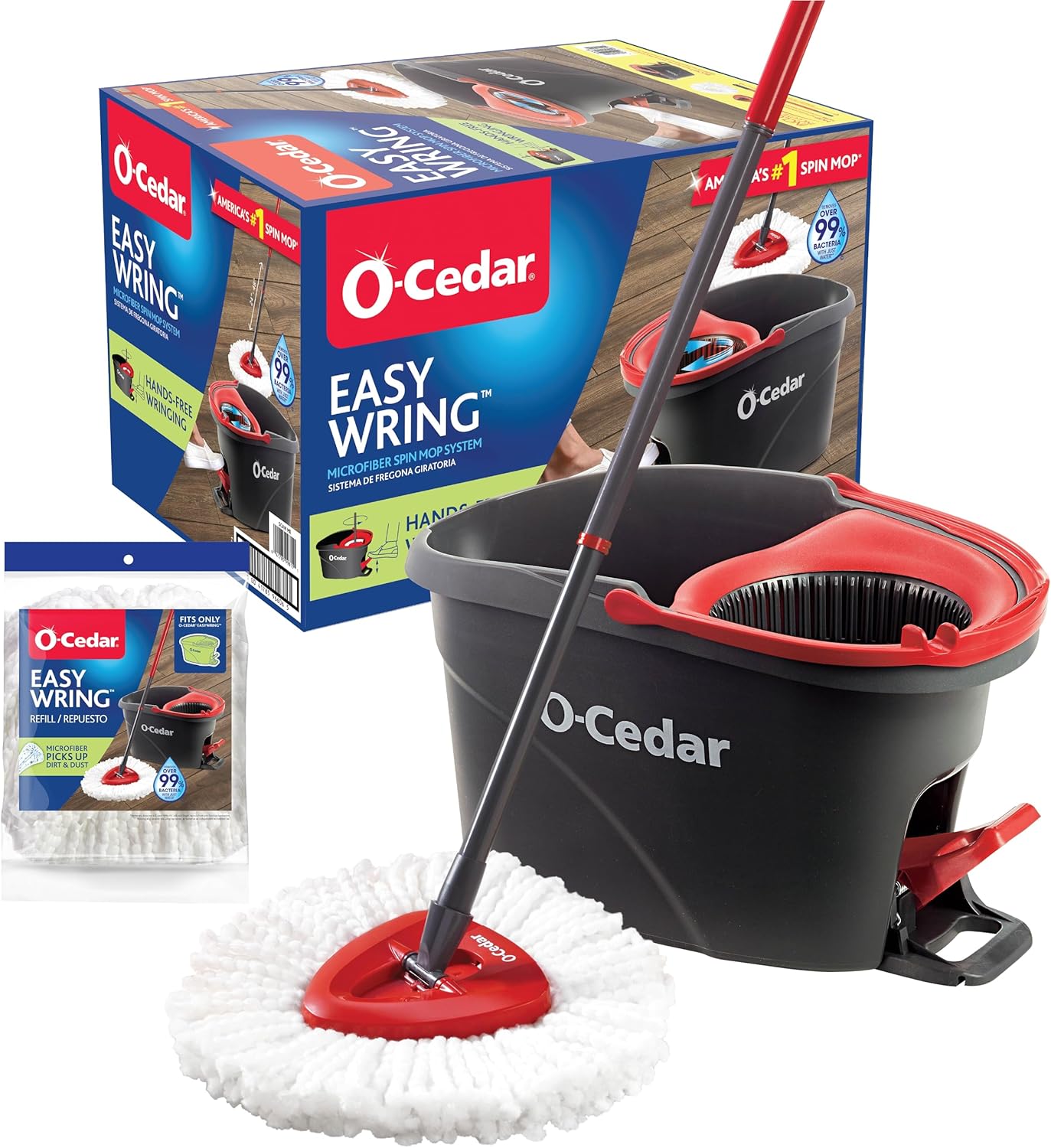O-Cedar EasyWring Microfiber Spin Mop, Bucket Floor Cleaning System, Red, Gray, - View 4