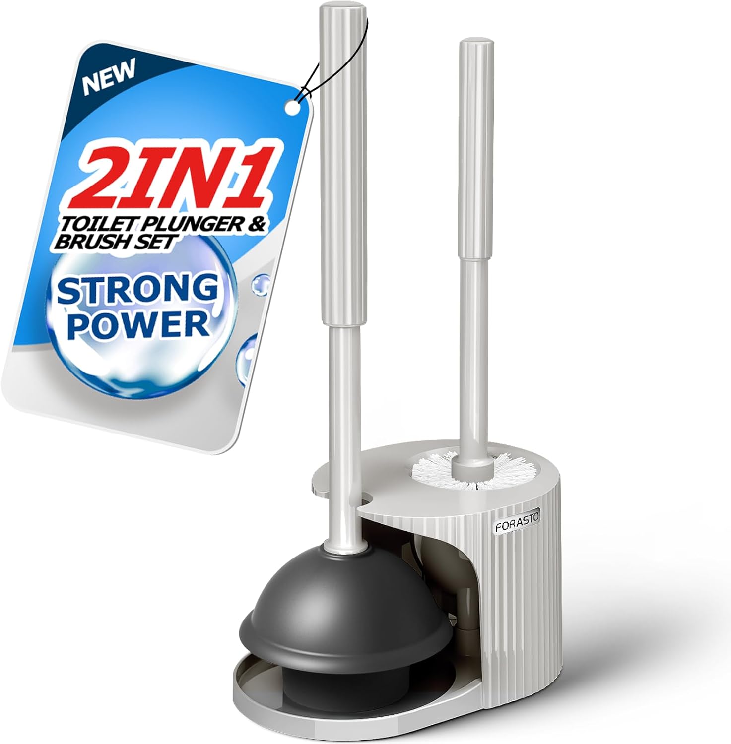 FORASTO 2 in 1 Toilet Plunger and Brush Set，Extended Handle Plunger，Toilet Bowl