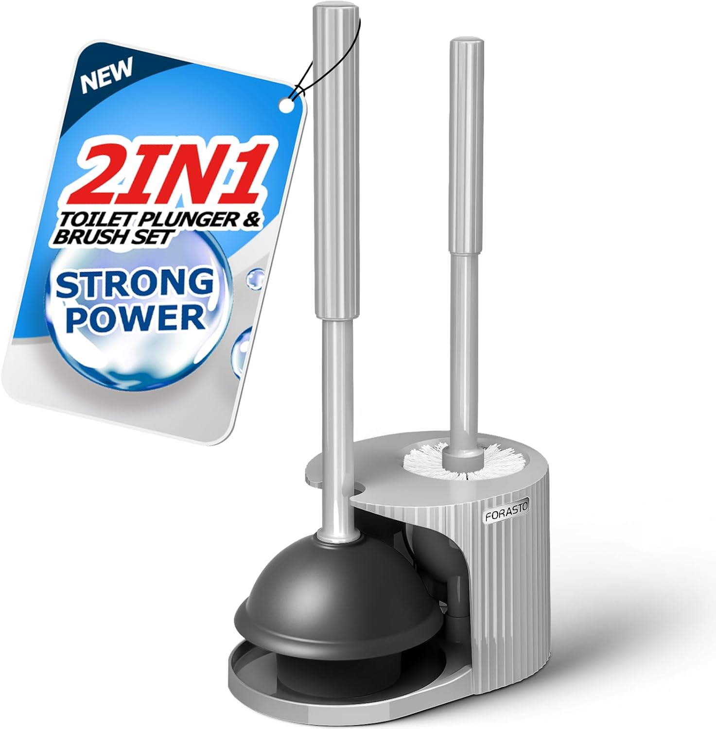 FORASTO 2 in 1 Toilet Plunger and Brush Set,Extended Handle Plunger,Toilet Bowl - View 3