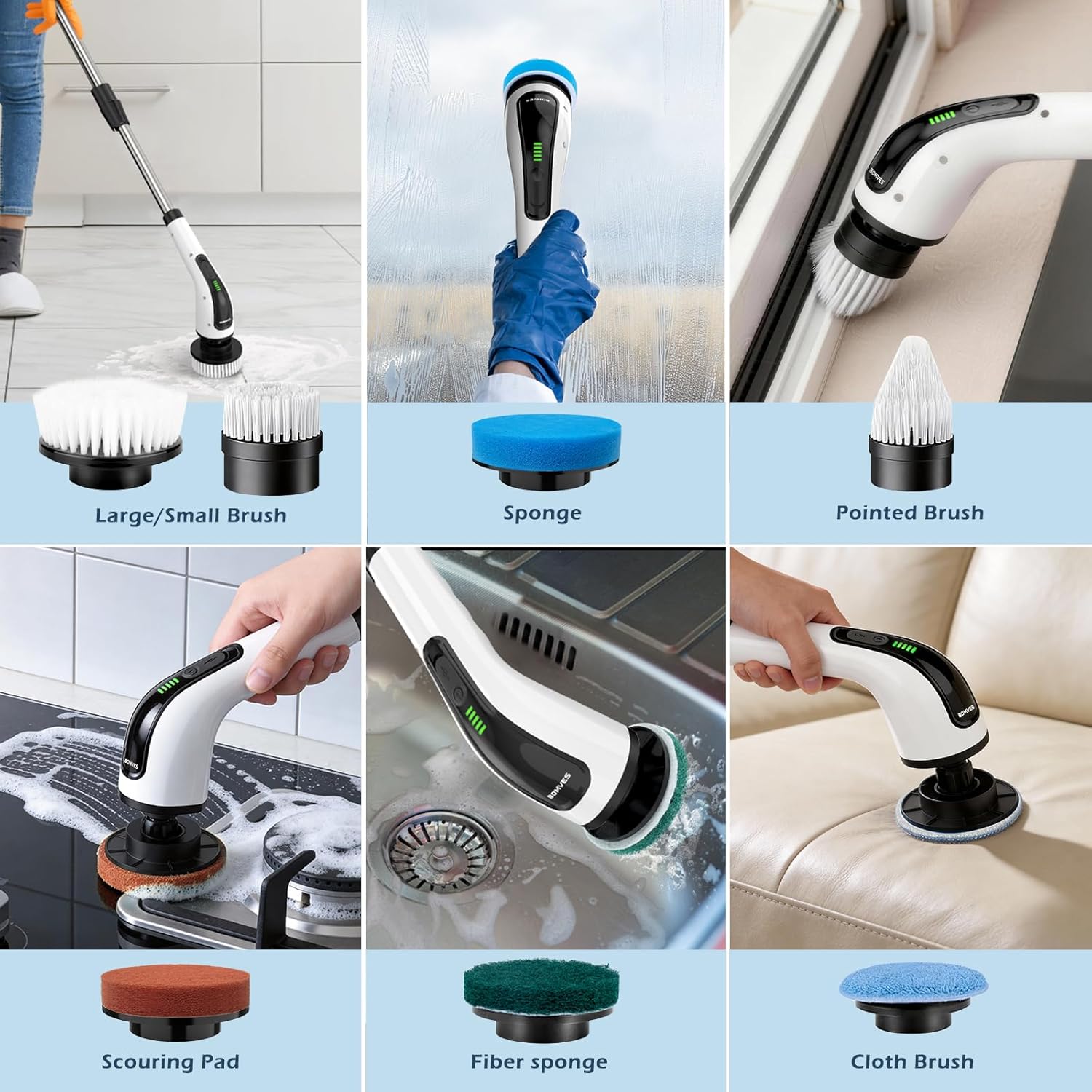 Bomves Electric Spin Scrubber, Cordless Cleaning Brush Scrubber for Home, 8 - View 6