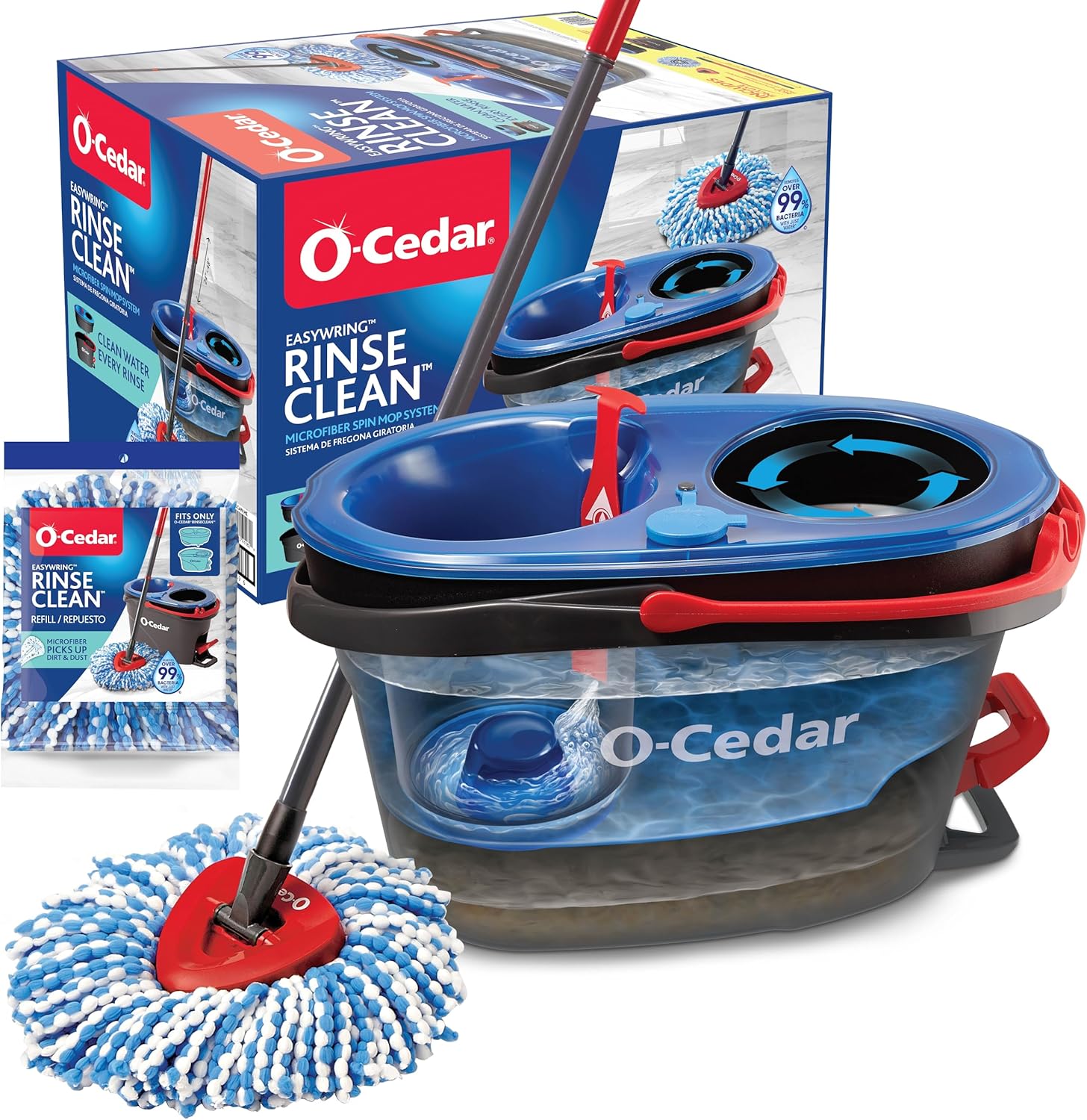 O-Cedar RinseClean Spin Mop & Bucket System + 2 Extra Mop Heads | Clean with - View 2
