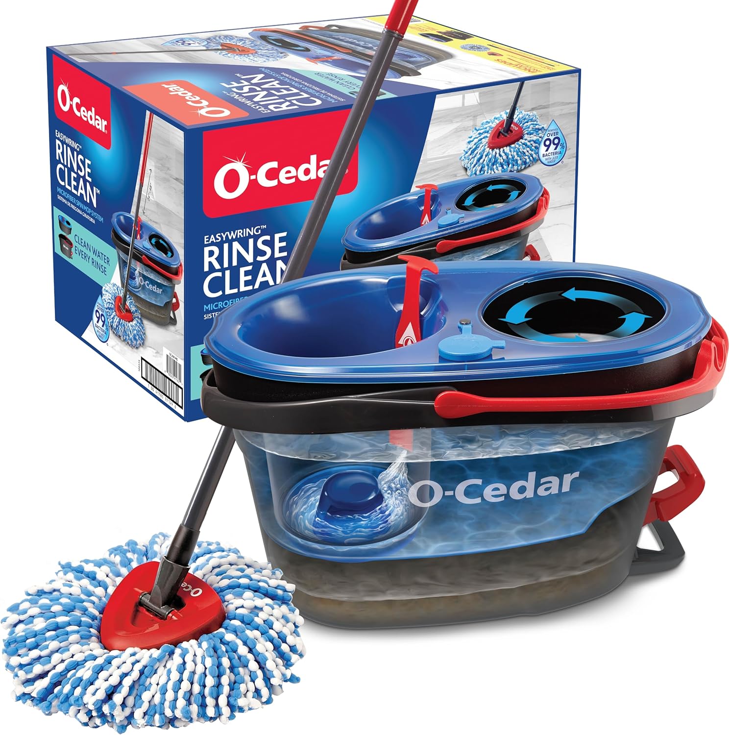O-Cedar RinseClean Spin Mop & Bucket System + 2 Extra Mop Heads | Clean with - View 3