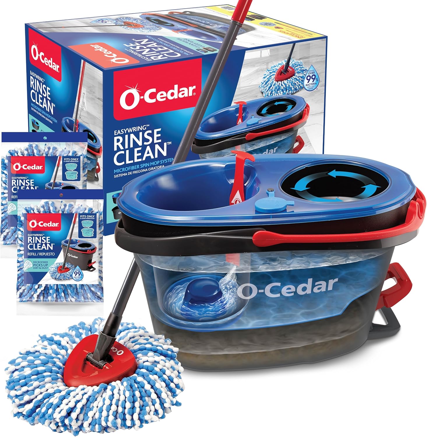 O-Cedar RinseClean Spin Mop & Bucket System + 2 Extra Mop Heads | Clean with - View 4