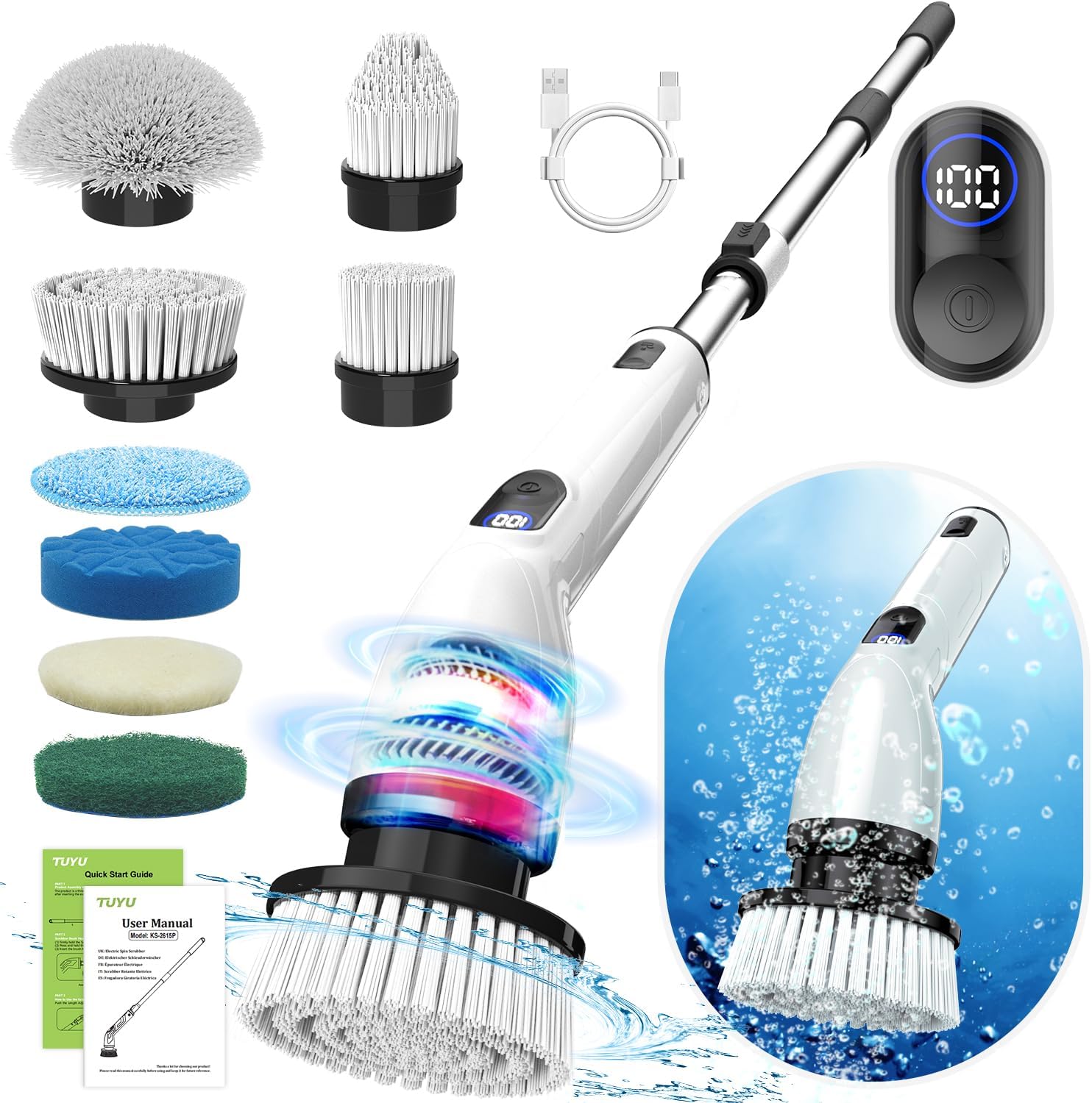Electric Spin Scrubber, Full-Body IPX7 Waterproof Bathroom Scrubber with Power - View 2