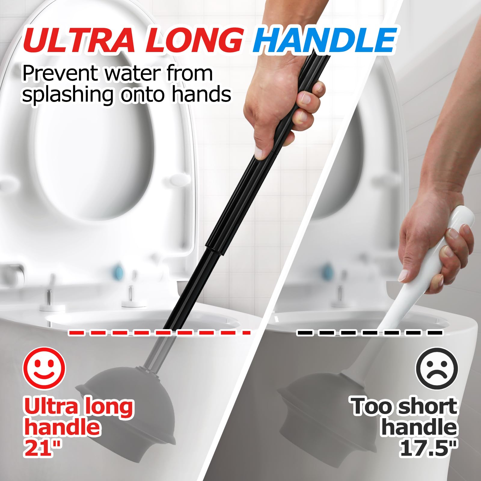 FORASTO 2 in 1 Toilet Plunger and Brush Set，Extended Handle Plunger，Toilet Bowl Brush Plunger Set, Bathroom Cleaning Tools ，Toilet Brush Plunger Combo detail view 2