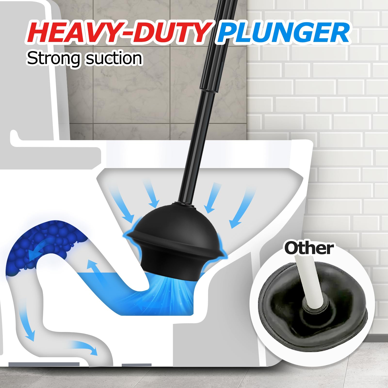FORASTO 2 in 1 Toilet Plunger and Brush Set，Extended Handle Plunger，Toilet Bowl Brush Plunger Set, Bathroom Cleaning Tools ，Toilet Brush Plunger Combo detail view 3