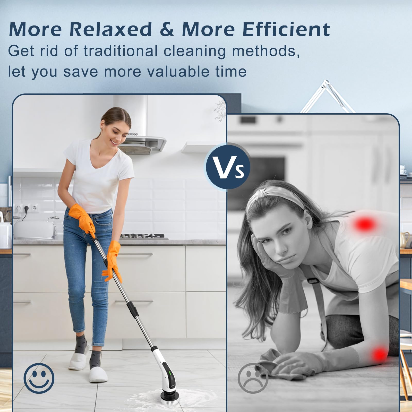 Bomves Electric Spin Scrubber, Cordless Cleaning Brush Scrubber for Home, 8 Replaceable Brush Heads-90Mins Work Time, 3 Adjustable Size, 2 Speeds for detail view 4