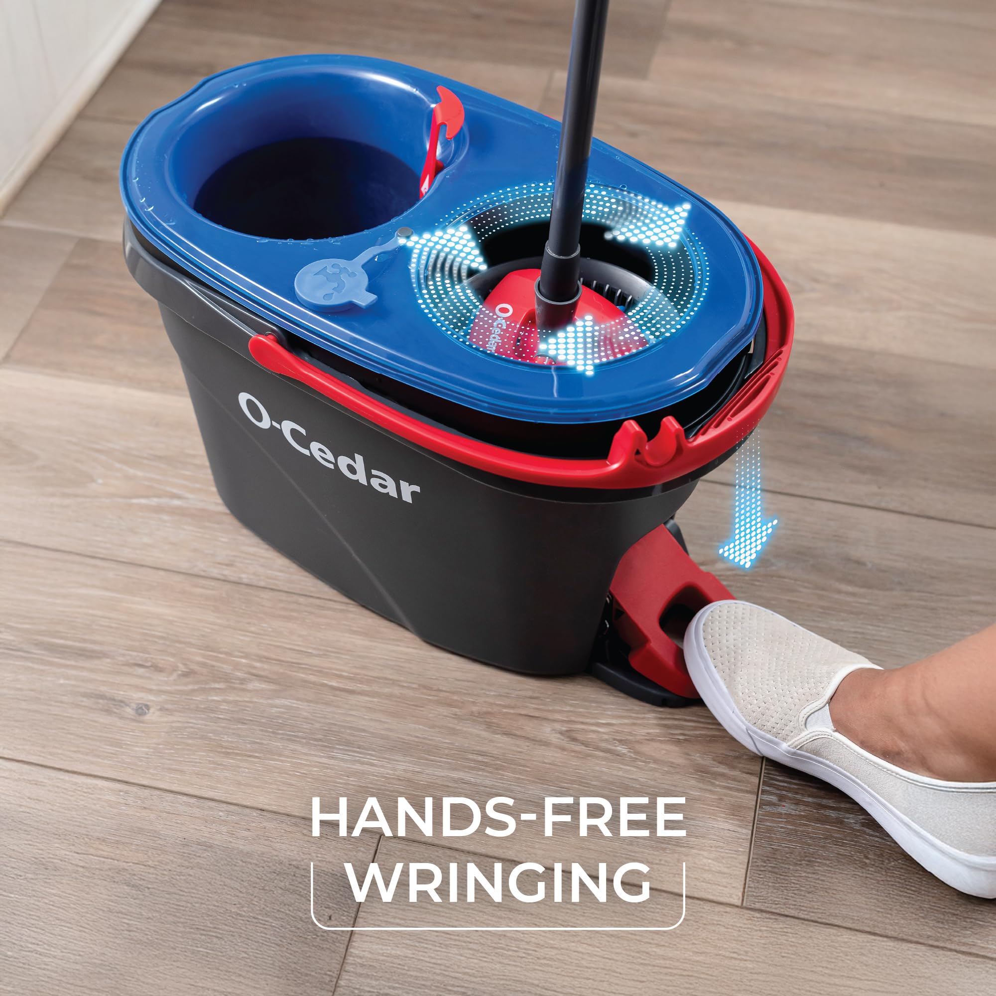 O-Cedar RinseClean Spin Mop & Bucket System + 2 Extra Mop Heads | Clean with Water | Removes 99% of Bacteria detail view 4