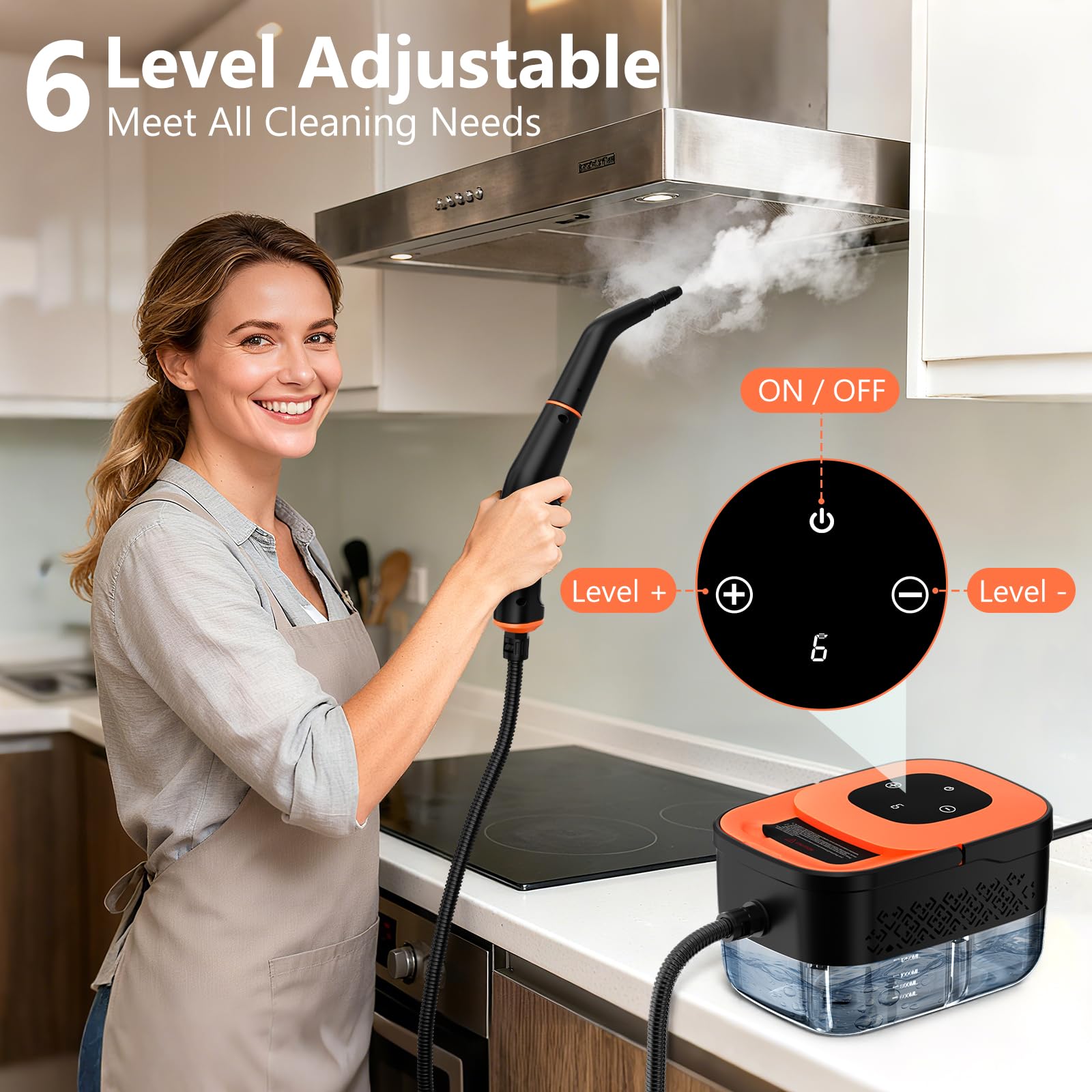 Steam Cleaner, Portable Steamer for Cleaning with 16pcs Accessories, 6-Level Adjustable, 15s Heat-Up, Handheld Steam Cleaner for Home, Tile, Grease, D detail view 3