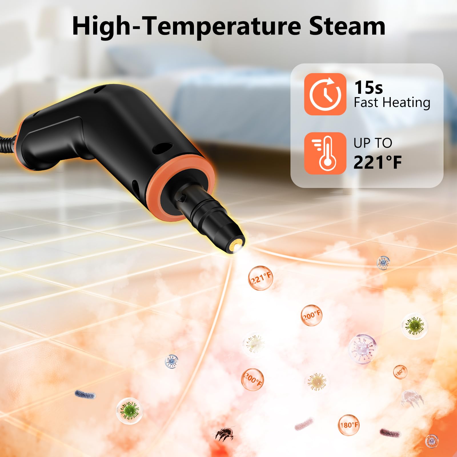 Steam Cleaner, Portable Steamer for Cleaning with 16pcs Accessories, 6-Level Adjustable, 15s Heat-Up, Handheld Steam Cleaner for Home, Tile, Grease, D detail view 4
