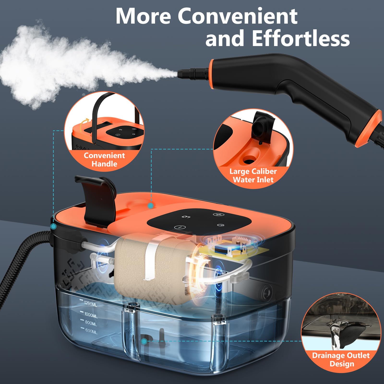 Steam Cleaner, Portable Steamer for Cleaning with 16pcs Accessories, 6-Level Adjustable, 15s Heat-Up, Handheld Steam Cleaner for Home, Tile, Grease, D detail view 5