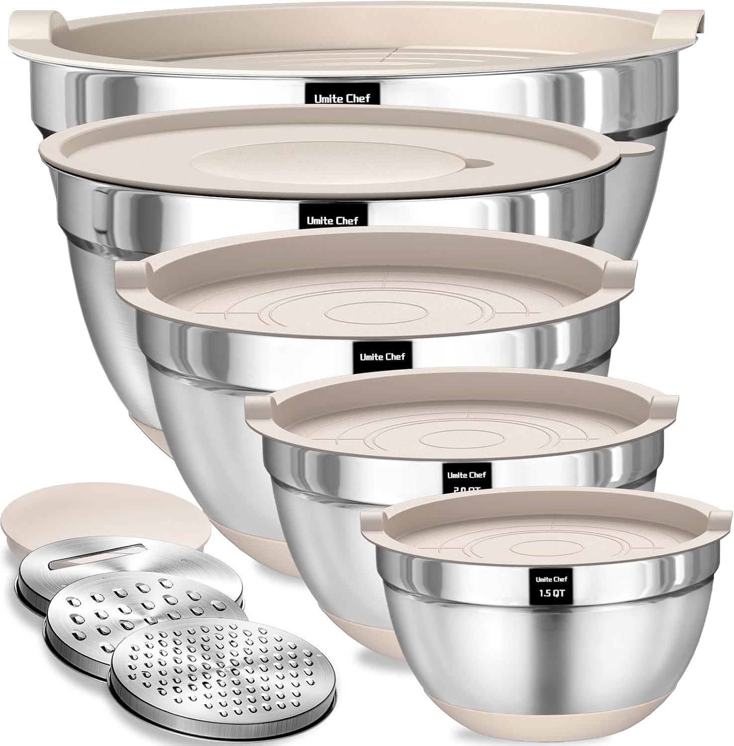 Umite Chef Mixing Bowls with Airtight Lids Set, 8PCS Stainless Steel Nesting