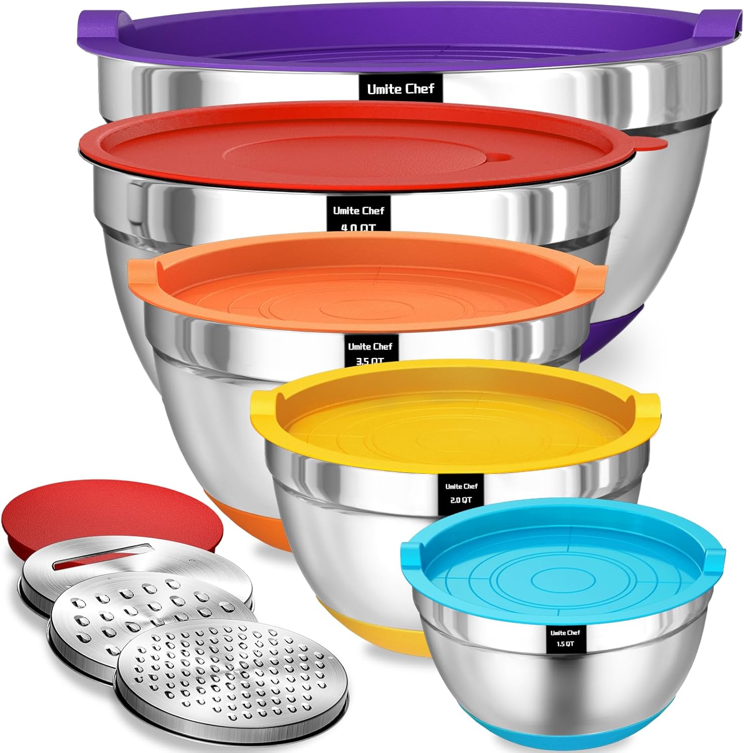 Umite Chef Mixing Bowls with Airtight Lids Set, 8PCS Stainless Steel Nesting - View 2