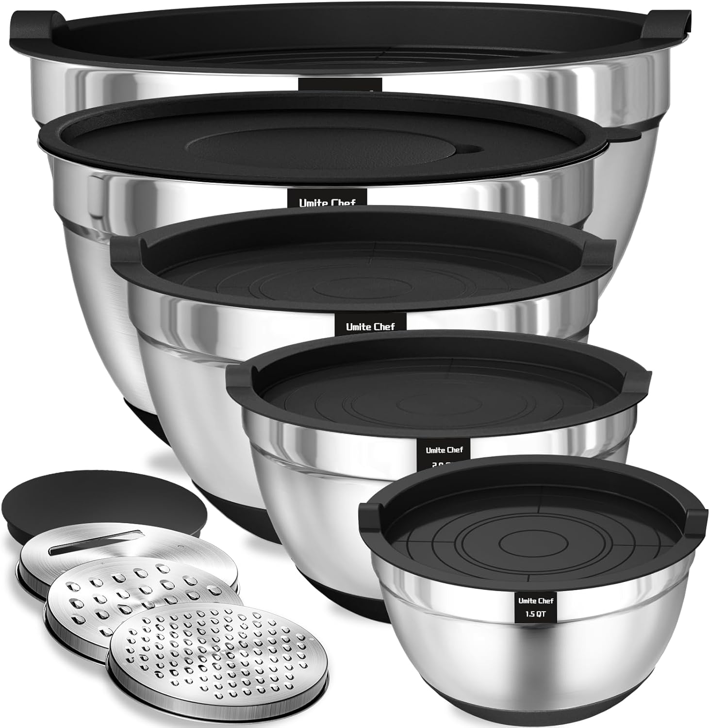 Umite Chef Mixing Bowls with Airtight Lids Set, 8PCS Stainless Steel Nesting - View 3