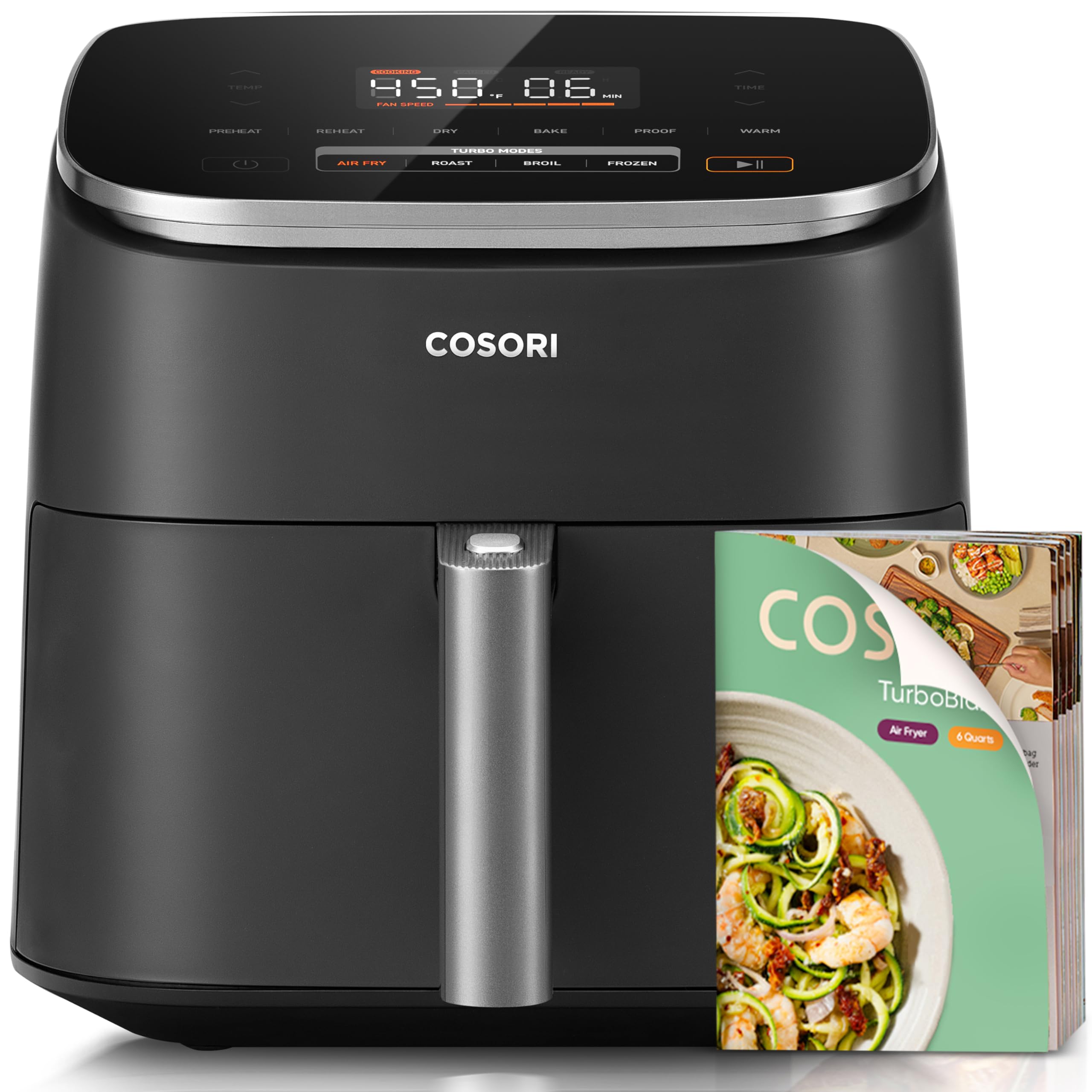Cosori 9-in-1 TurboBlaze Air Fryer 6 Qt, PFAS-Free Ceramic Coating, 90°-450°F, Precise Heating for Even Results, Air Fry, Roast, Bake, Broil, Dry, Fro