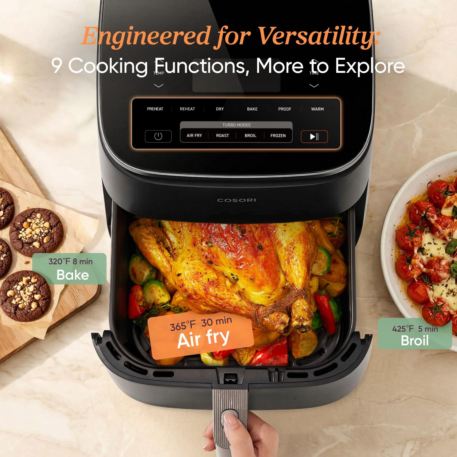 Cosori 9-in-1 TurboBlaze Air Fryer 6 Qt, PFAS-Free Ceramic Coating, 90°-450°F, Precise Heating for Even Results, Air Fry, Roast, Bake, Broil, Dry, Fro detail view 3