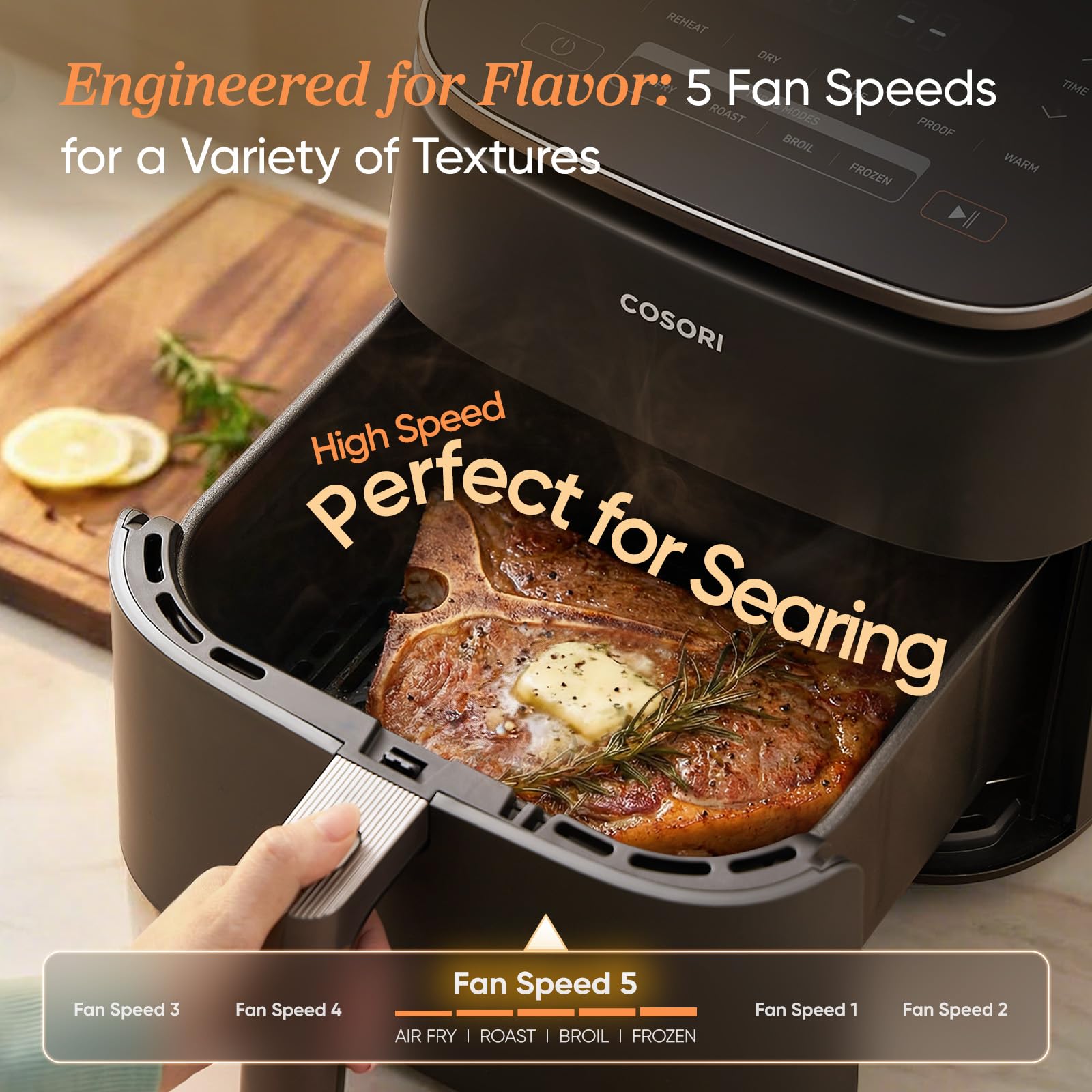 Cosori 9-in-1 TurboBlaze Air Fryer 6 Qt, PFAS-Free Ceramic Coating, 90°-450°F, Precise Heating for Even Results, Air Fry, Roast, Bake, Broil, Dry, Fro detail view 4