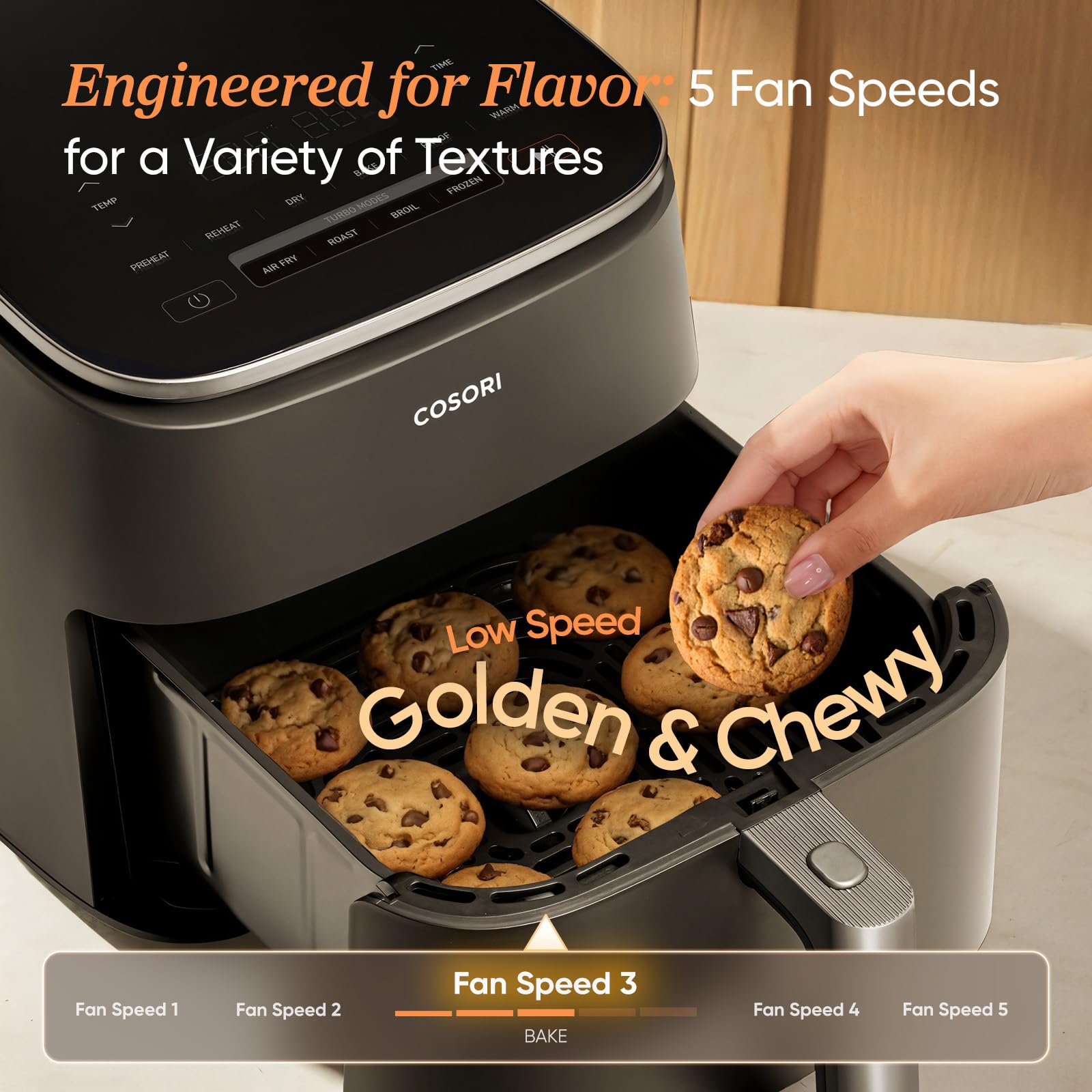 Cosori 9-in-1 TurboBlaze Air Fryer 6 Qt, PFAS-Free Ceramic Coating, 90°-450°F, Precise Heating for Even Results, Air Fry, Roast, Bake, Broil, Dry, Fro detail view 5