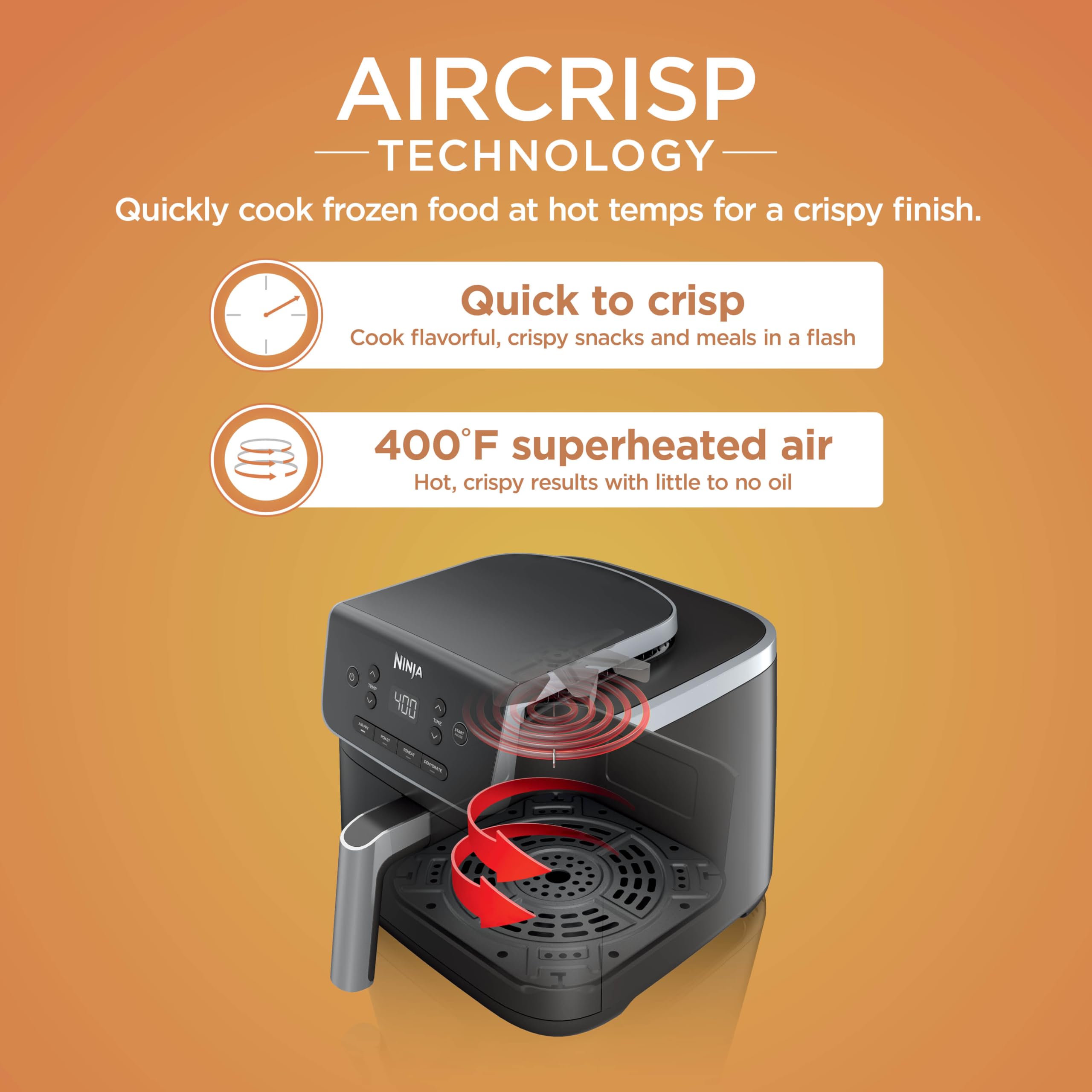 Ninja Air Fryer with Air Crisp | 5 QT Capacity fits up to 4lbs of Fries | 4-in-1 Pro Air Fry, Roast, Reheat, Dehydrate | 400°F Max Temp | 1750 Watts | detail view 2