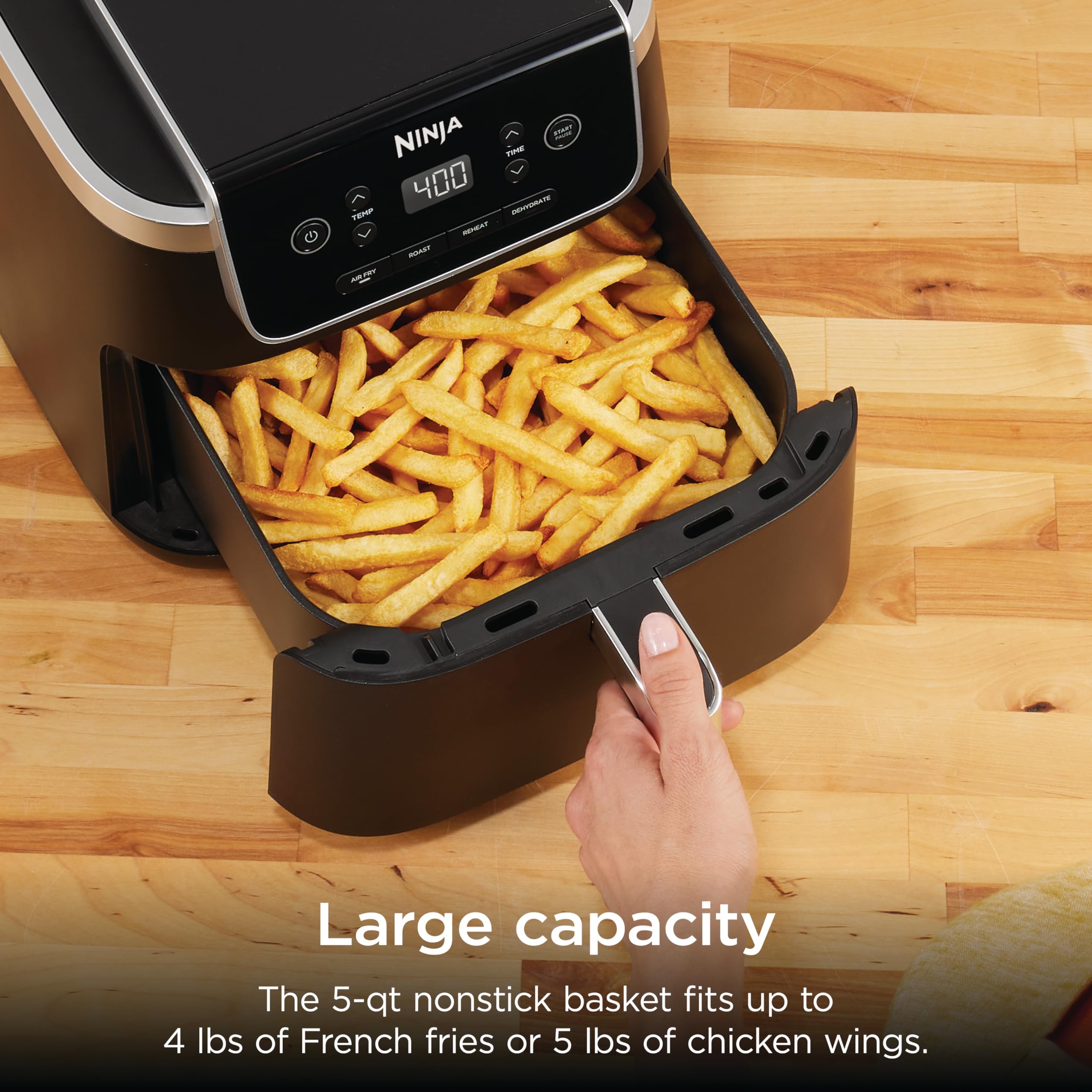 Ninja Air Fryer with Air Crisp | 5 QT Capacity fits up to 4lbs of Fries | 4-in-1 Pro Air Fry, Roast, Reheat, Dehydrate | 400°F Max Temp | 1750 Watts | detail view 3