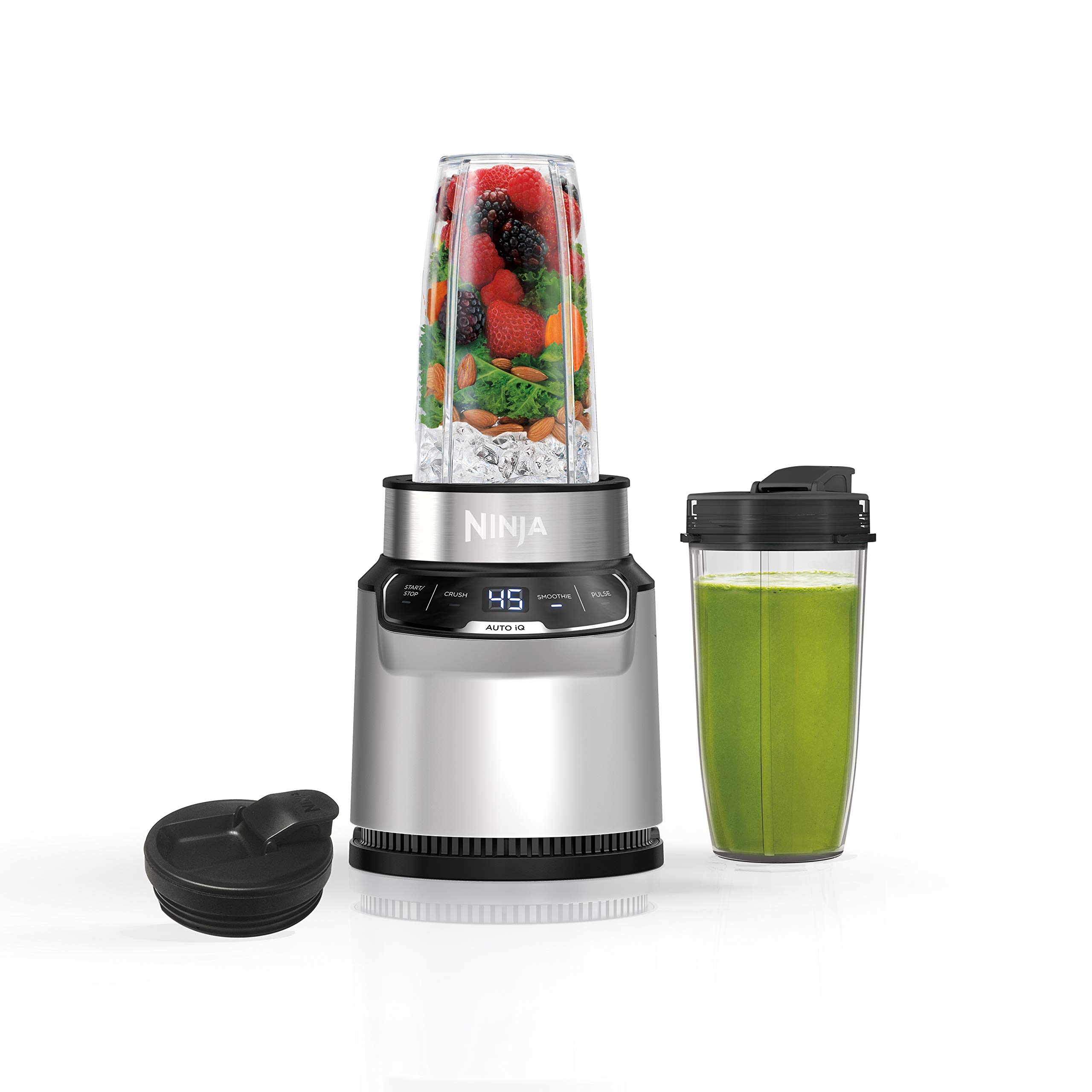 Ninja Nutri-Blender Pro with Auto-iQ | For Smoothies, Shakes, Frozen Drinks, Salsa, Dips | (2) 24-oz. To-Go Cups & Spout Lids | 1100-Peak-Watt | Silve