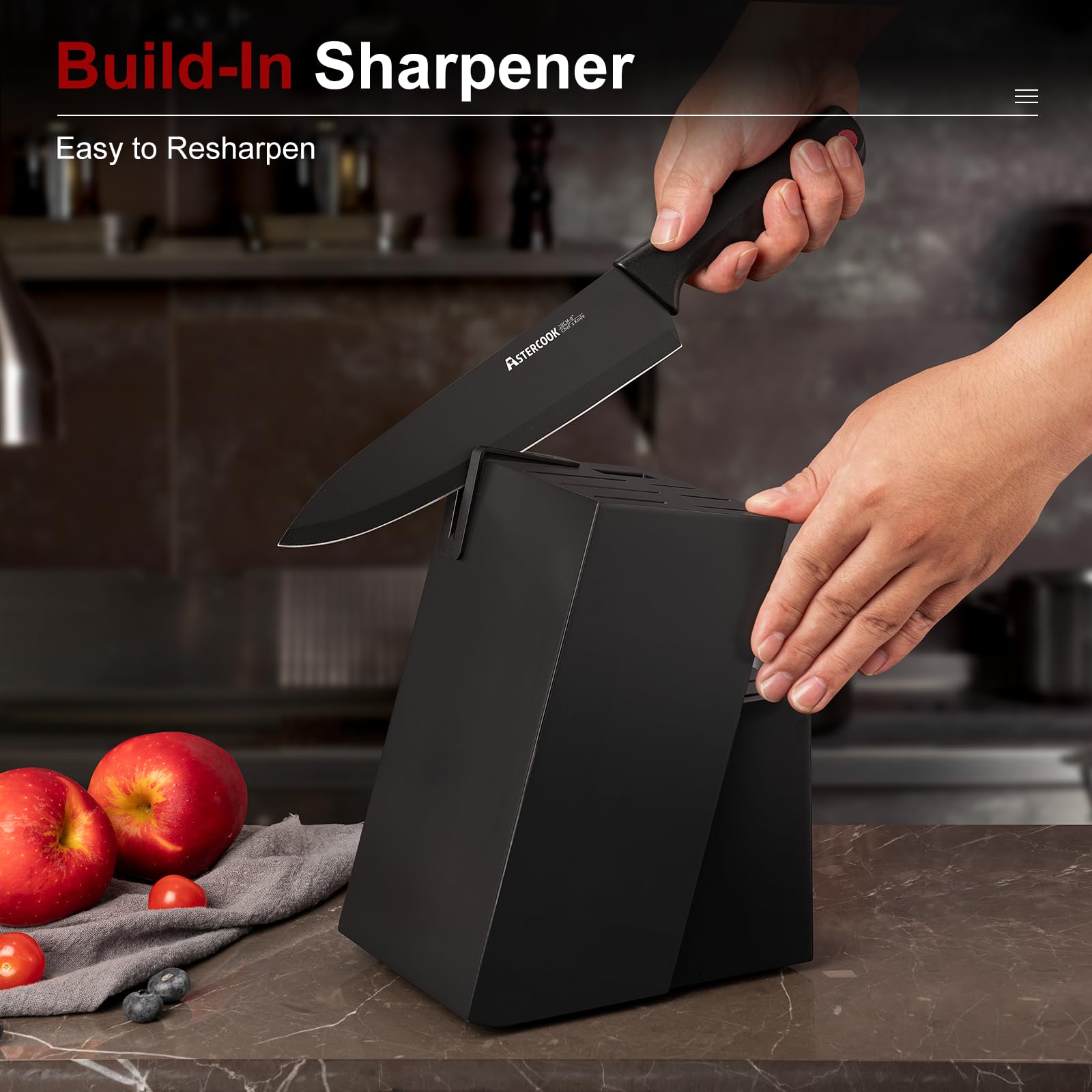 Knife Set, Astercook 15 Pieces Knife Sets for Kitchen with Block, Dishwasher Safe Kitchen Knife Set with Built in Sharpener Block, German Stainless St detail view 4