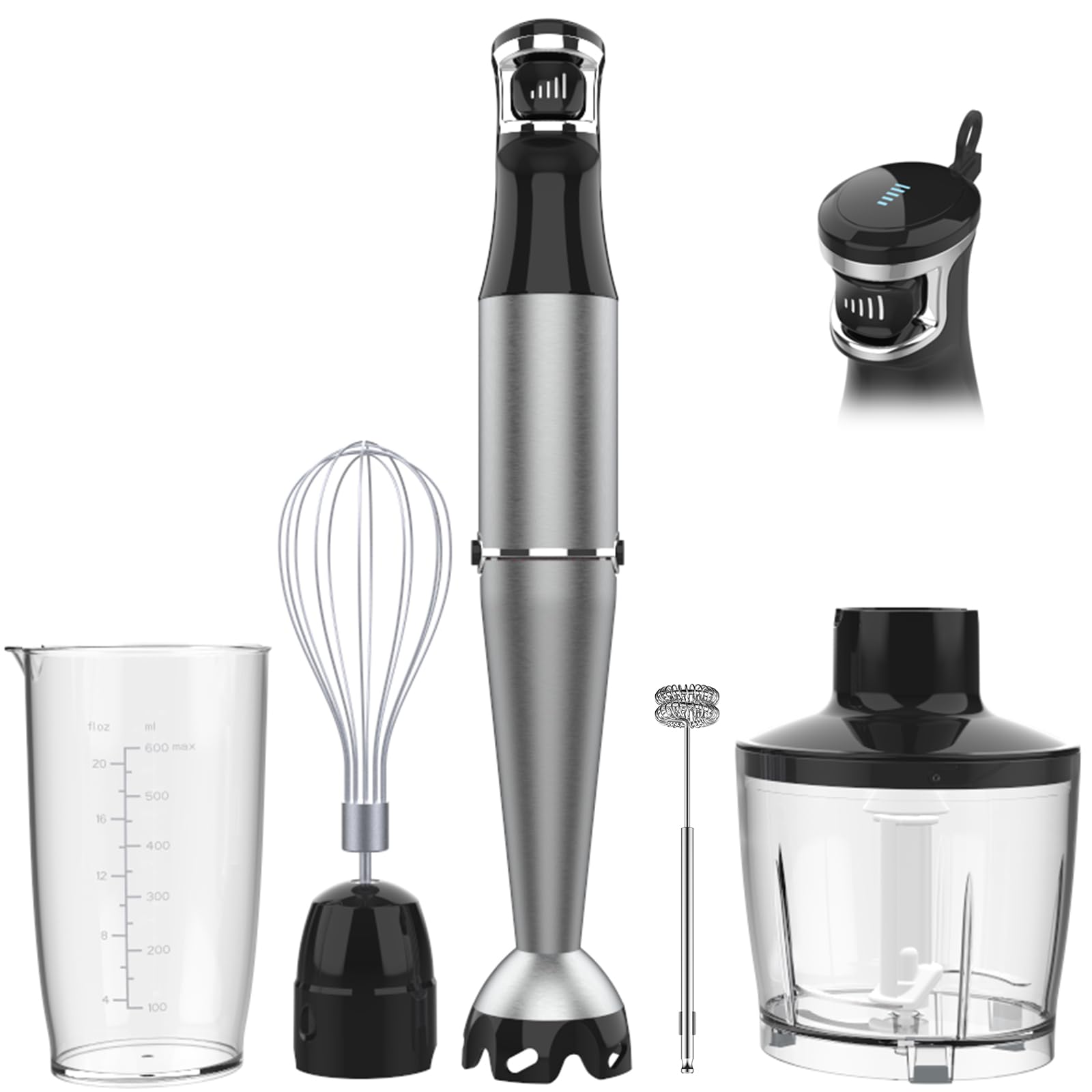 Turelar Immersion Blender Handheld Corded Hand Blenders Set 1100W, Trigger Variable Speed 5 in 1 Stick Emulsifier with Chopper, Whisk and Frother for