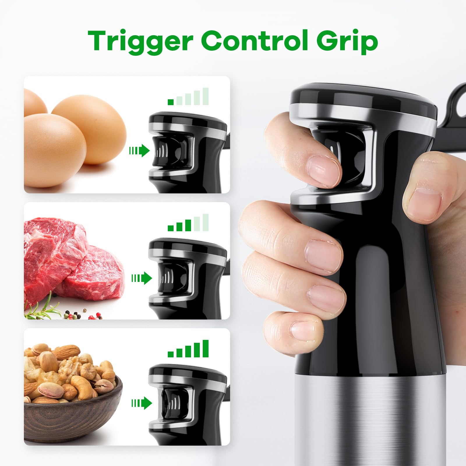 Turelar Immersion Blender Handheld Corded Hand Blenders Set 1100W, Trigger Variable Speed 5 in 1 Stick Emulsifier with Chopper, Whisk and Frother for detail view 3