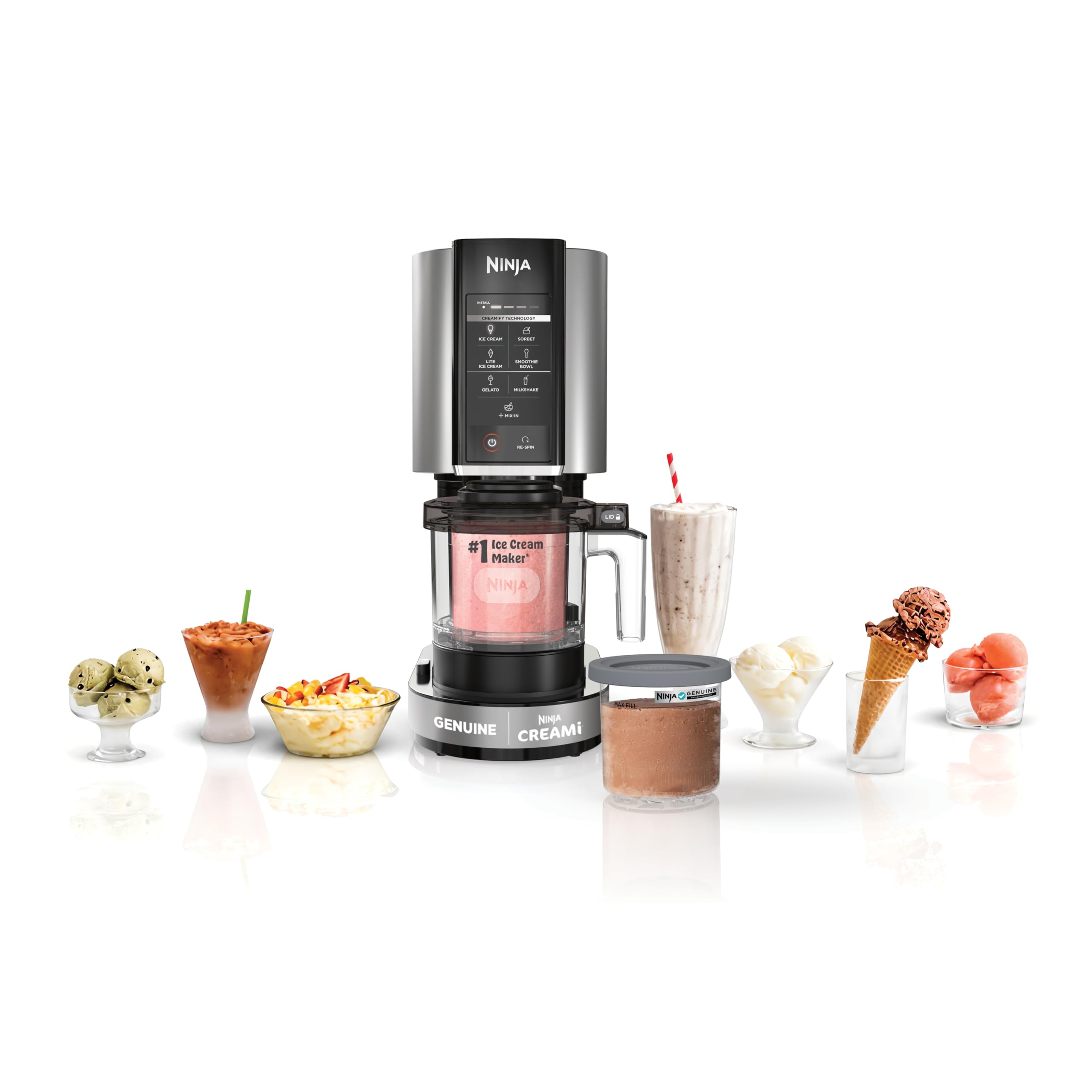 Ninja NC301 CREAMi Ice Cream Maker, for Gelato, Mix-ins, Milkshakes, Sorbet, Smoothie Bowls & More, 7 One-Touch Programs, with (2) Pint Containers & L