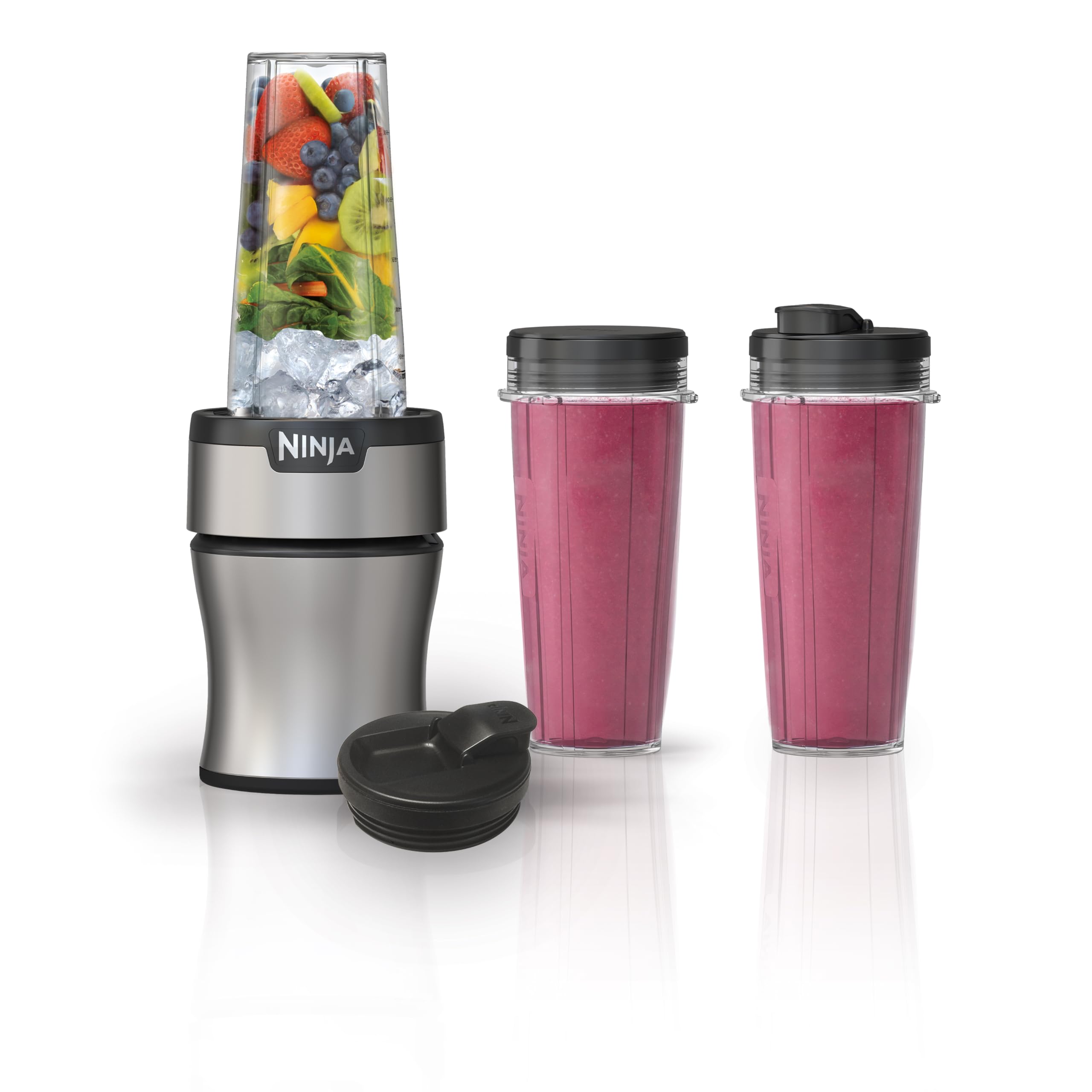 Ninja Nutri-Plus Personal Blender | Compact Push to Blend | Make Frozen Drinks, Smoothies, Sauces & More | With (3) 20 oz. To-Go Cups, (2) Spout-Lids