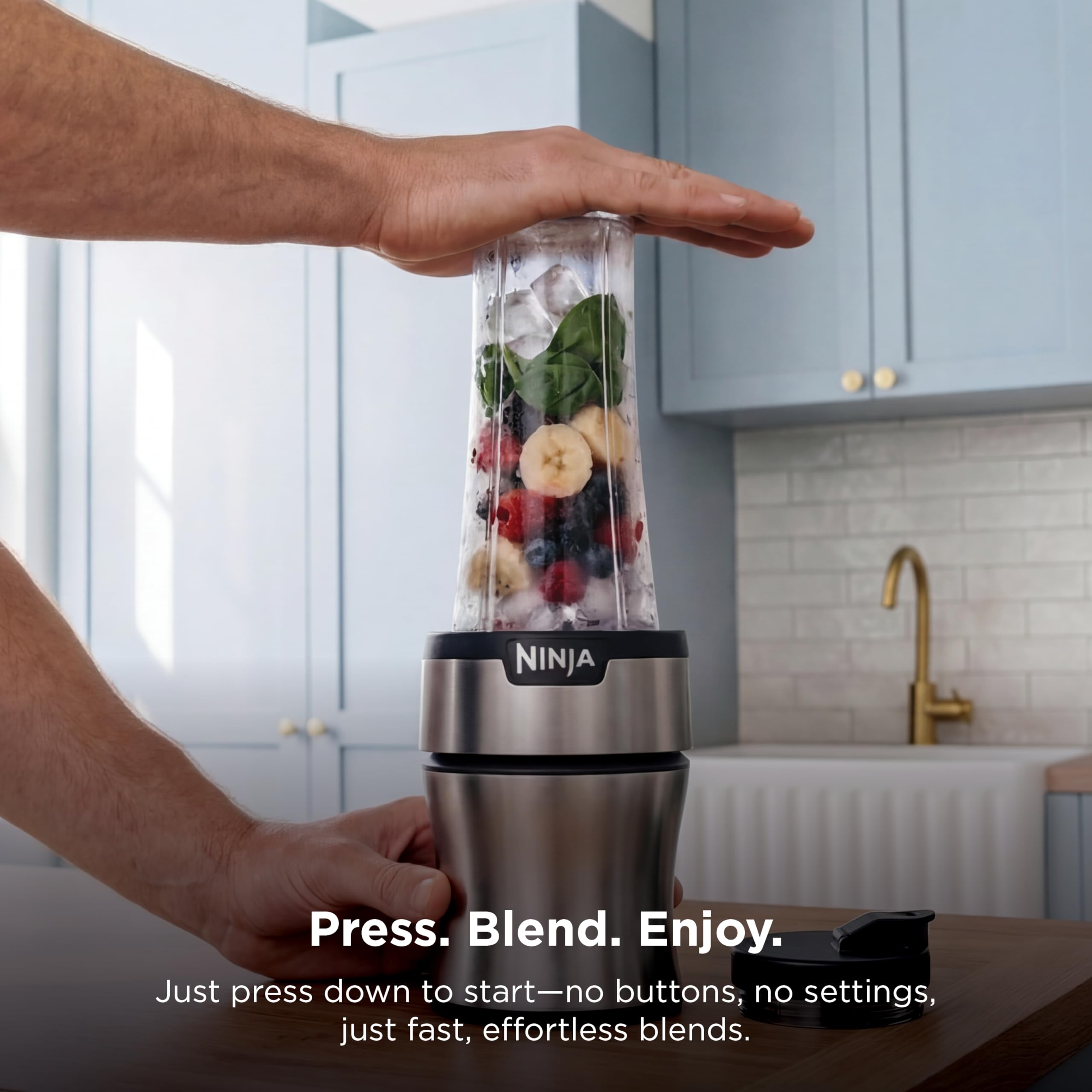 Ninja Nutri-Plus Personal Blender | Compact Push to Blend | Make Frozen Drinks, Smoothies, Sauces & More | With (3) 20 oz. To-Go Cups, (2) Spout-Lids detail view 3