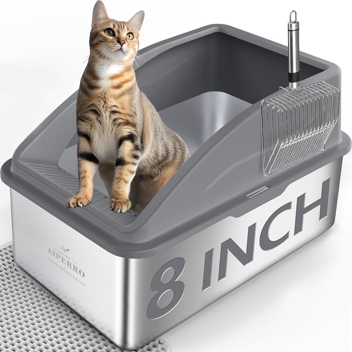 Stainless Steel Litter Box | XL Enclosed Cat Litter Boxes with Lid for Big Cats