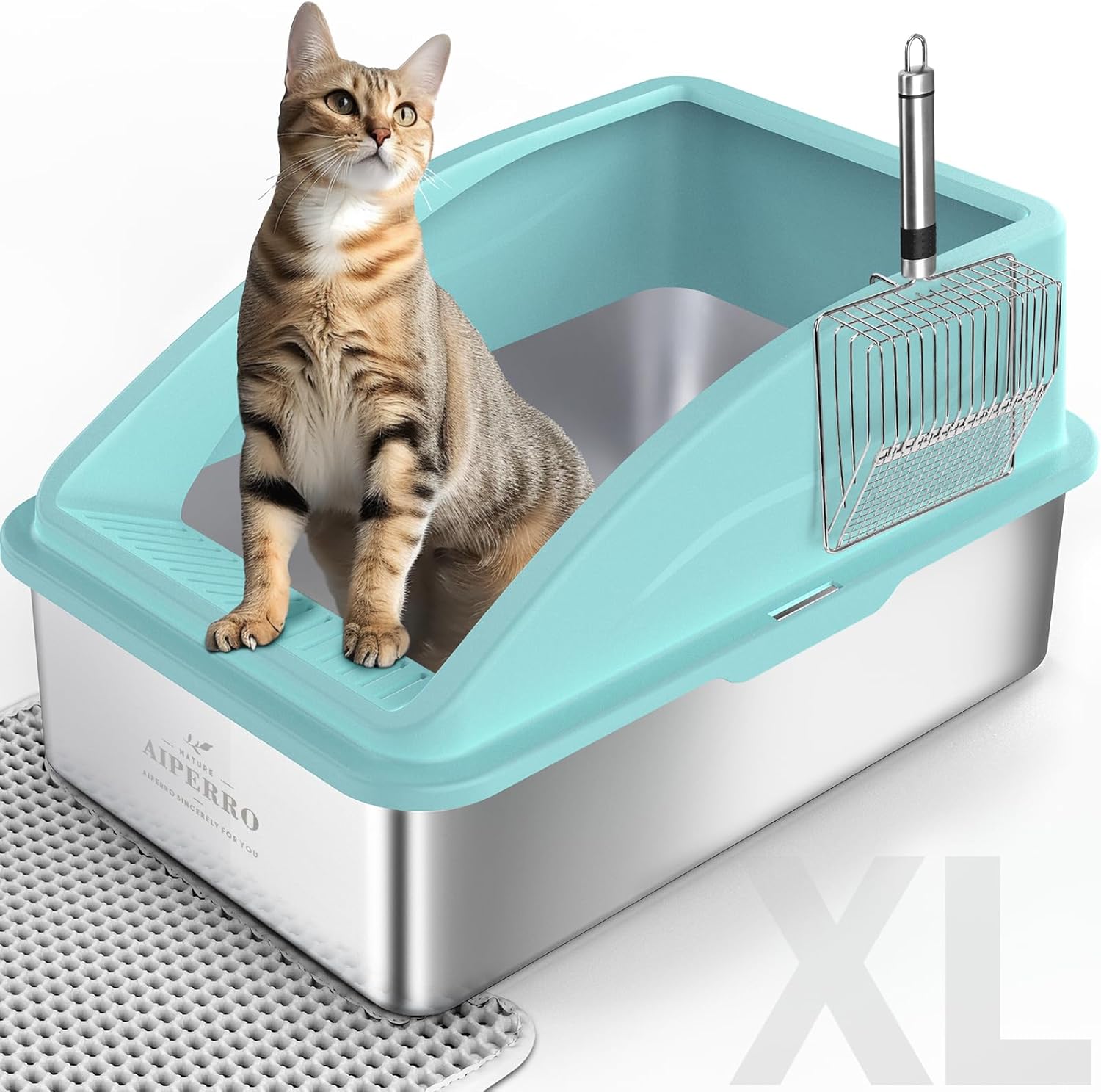 Stainless Steel Litter Box | XL Enclosed Cat Litter Boxes with Lid for Big Cats - View 2