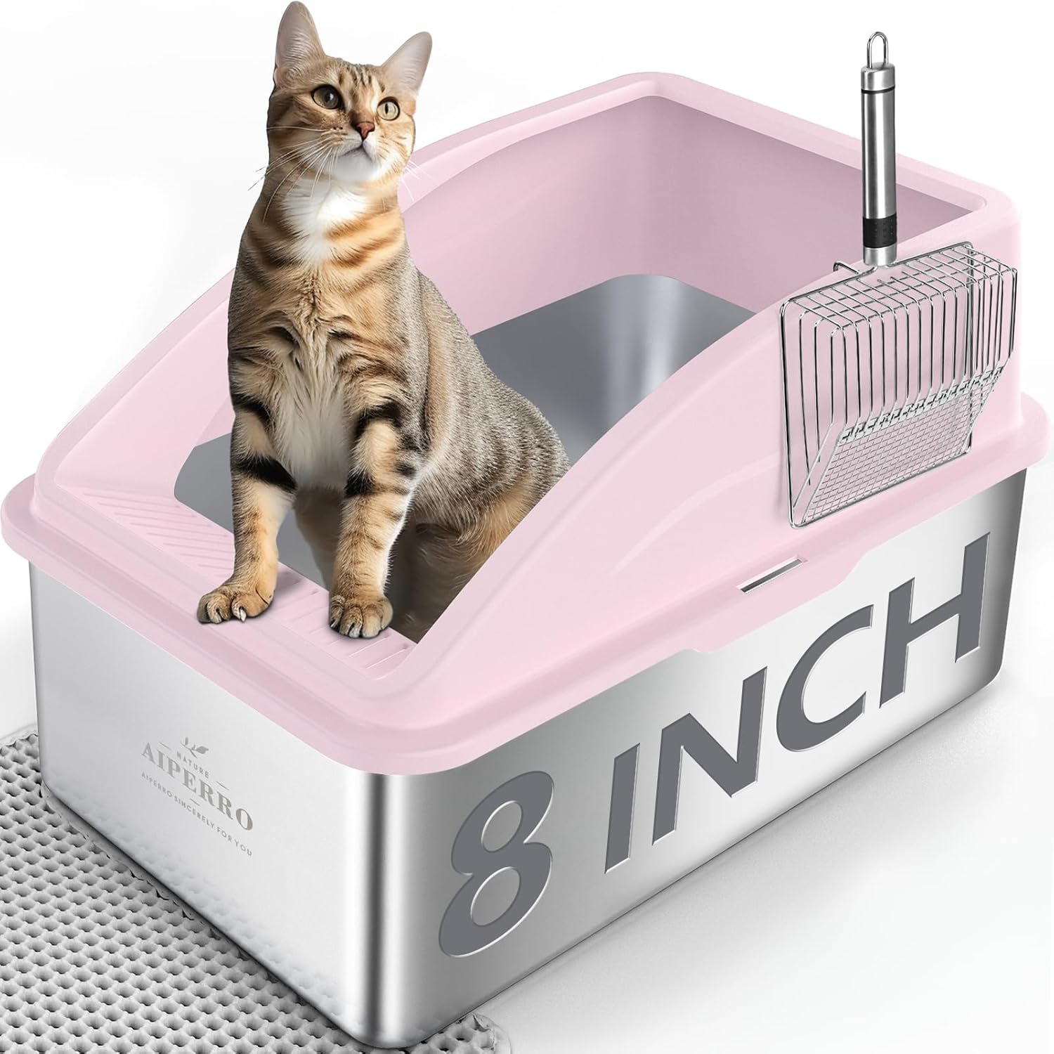 Stainless Steel Litter Box | XL Enclosed Cat Litter Boxes with Lid for Big Cats - View 3