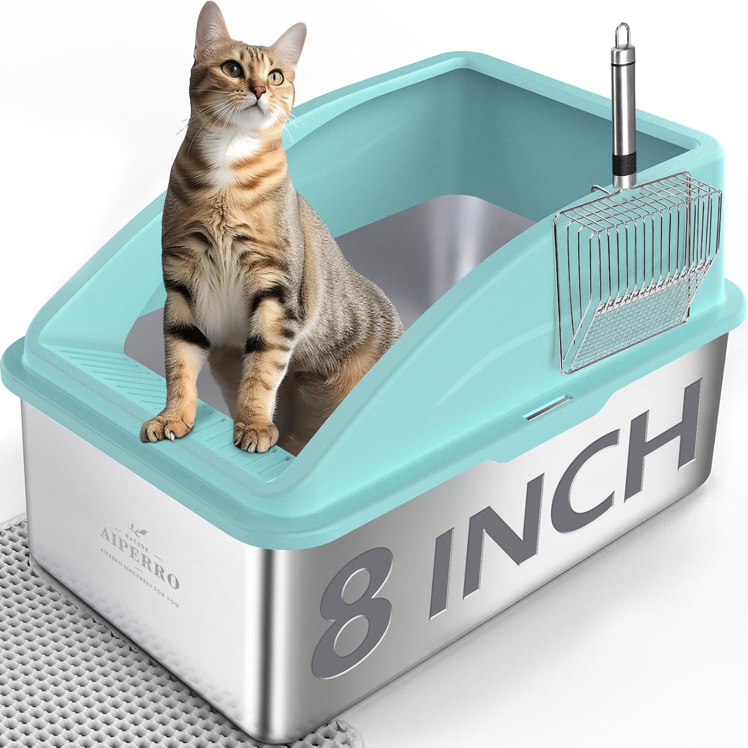 Stainless Steel Litter Box | XL Enclosed Cat Litter Boxes with Lid for Big Cats - View 4