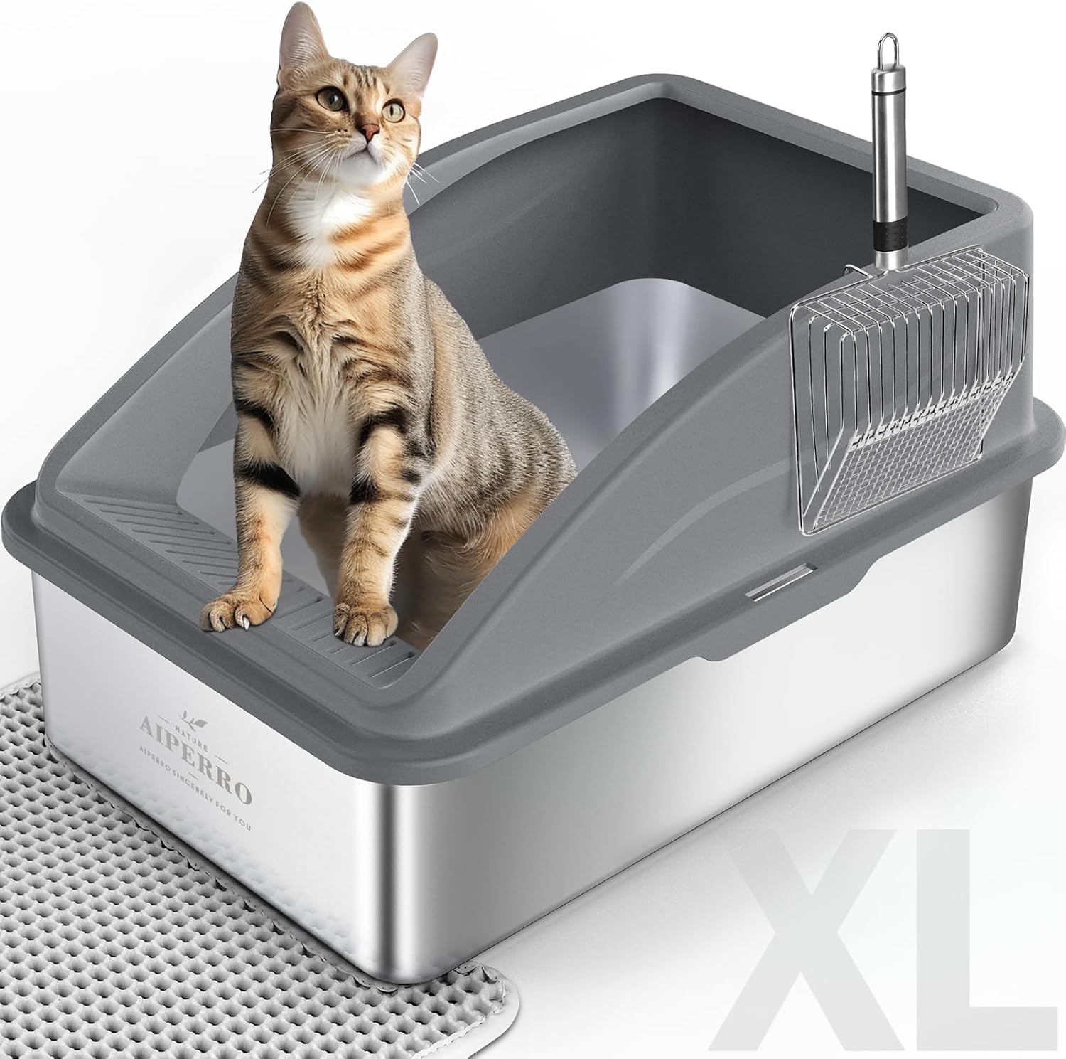 Stainless Steel Litter Box | XL Enclosed Cat Litter Boxes with Lid for Big Cats - View 5