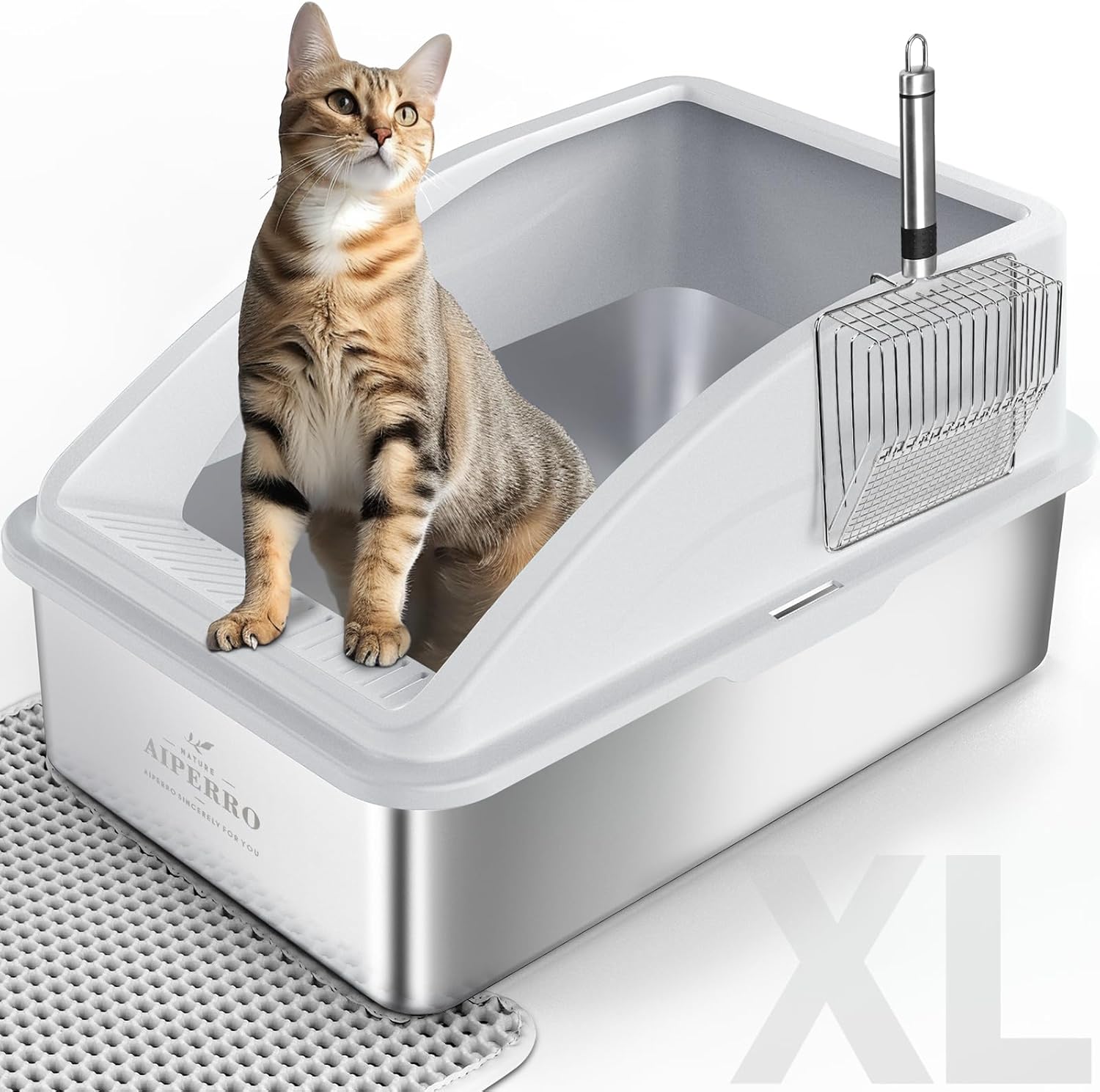 Stainless Steel Litter Box | XL Enclosed Cat Litter Boxes with Lid for Big Cats - View 6