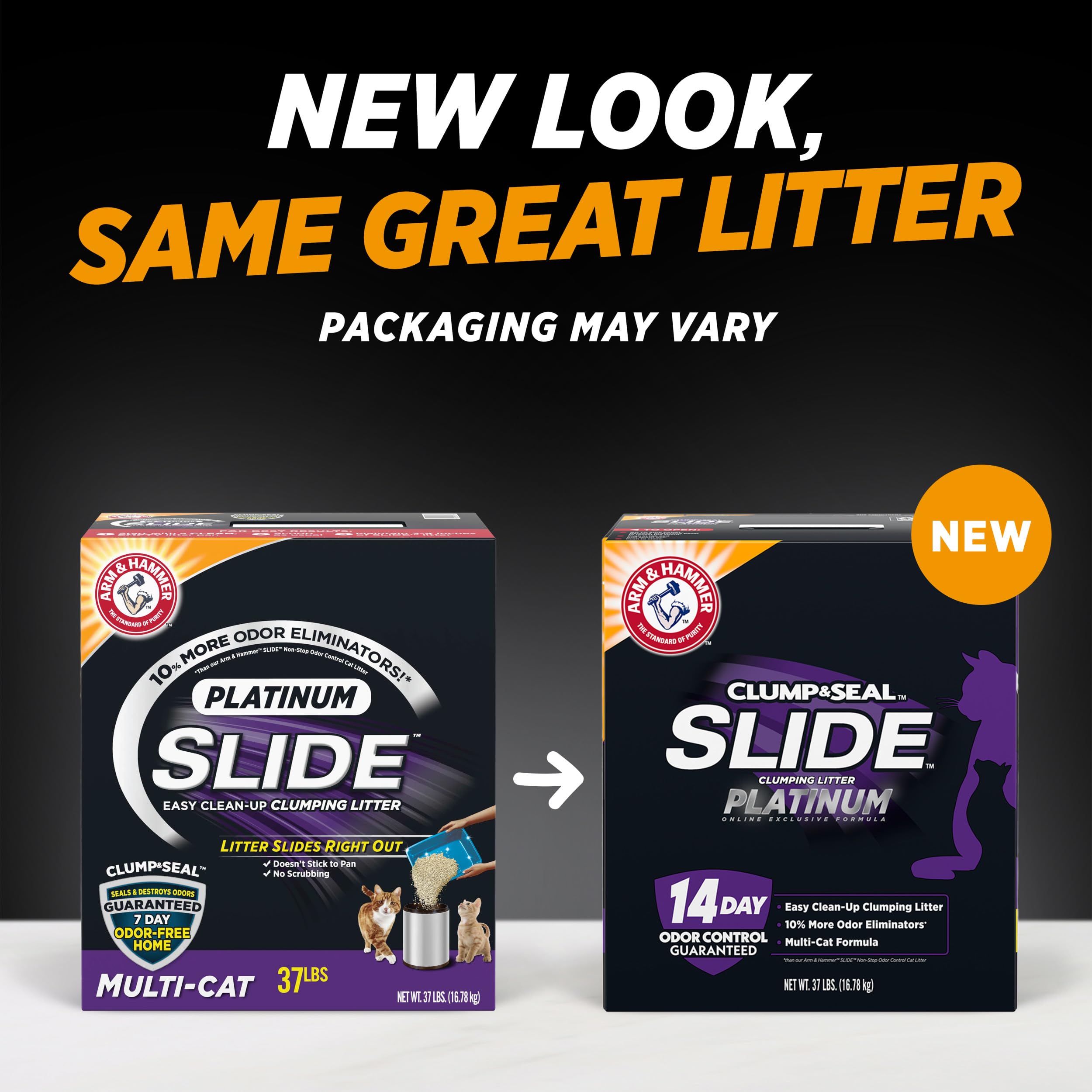 ARM & HAMMER Clump & Seal SLIDE Platinum Multi-Cat Clumping Cat Litter, Easy Clean Technology with No Scrubbing, 14-Day Odor Control, 37 lbs detail view 2