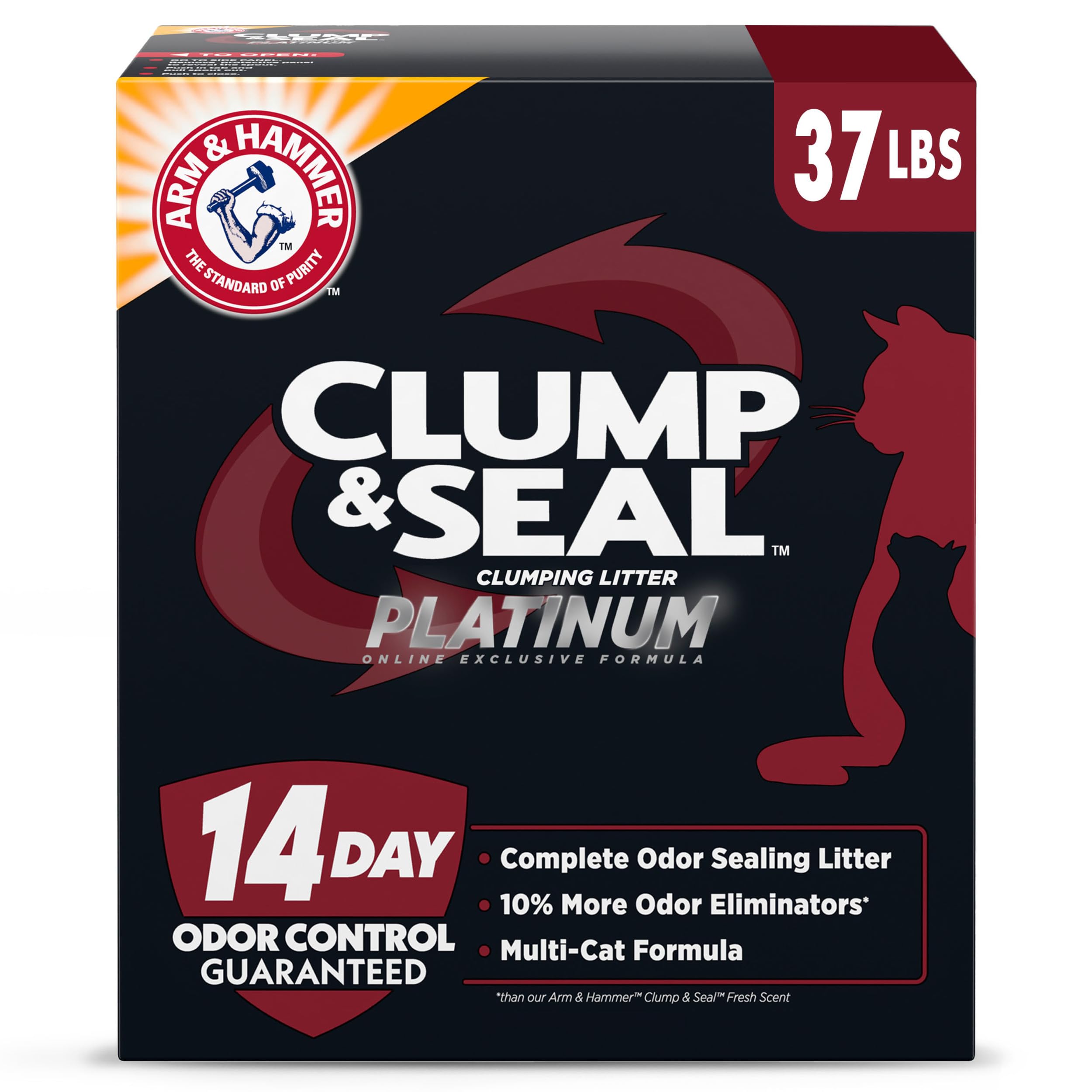 ARM & HAMMER Clump & Seal Platinum Cat Litter, Multi-Cat Clumping Litter Forms Rock-Hard Clumps, Powerful Odor Eliminators with Baking Soda, 14-Day Od