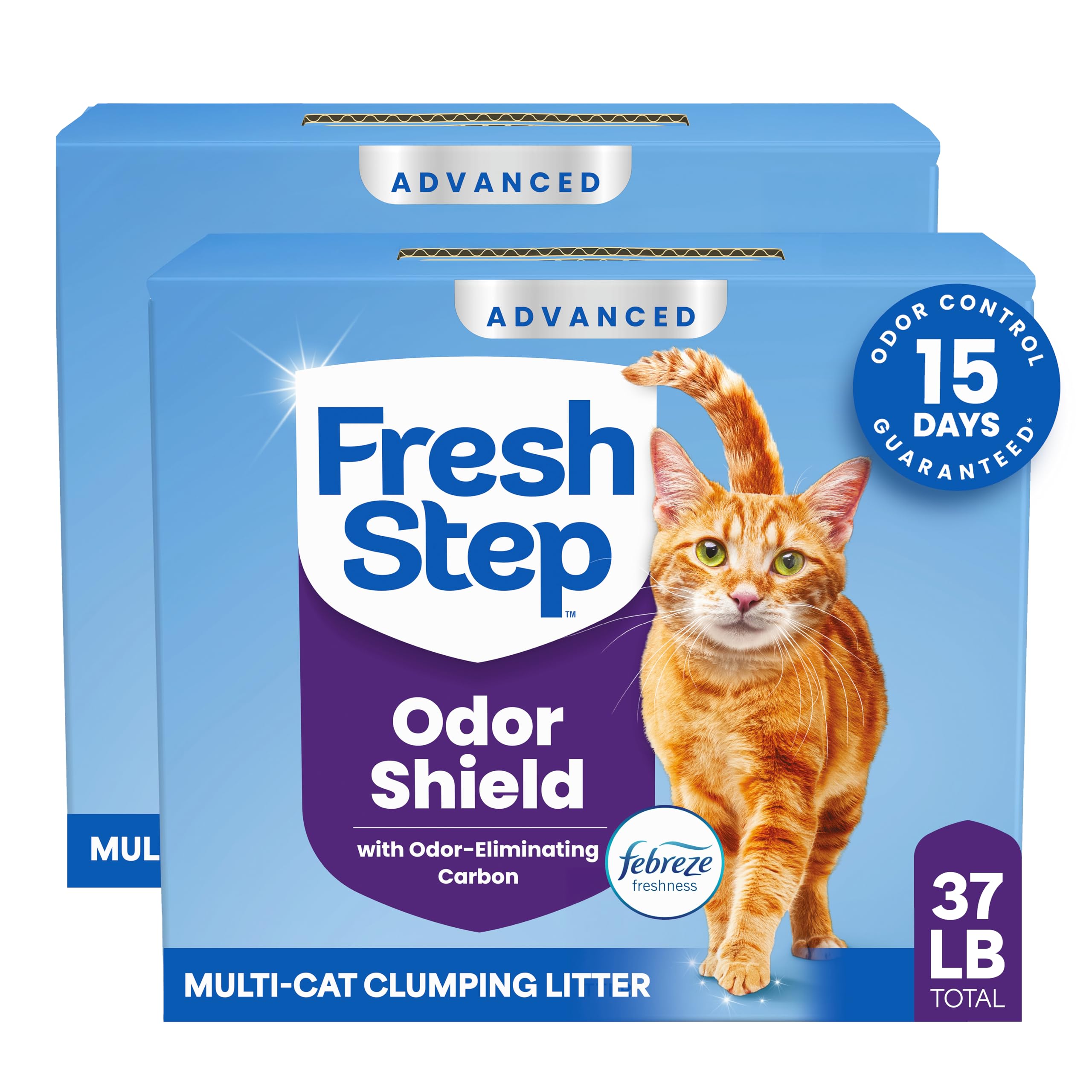 Fresh Step Advanced Odor Shield Multi Cat Clumping Litter with Febreze Freshness, Low Dust, Odor Control with Ammonia Block Tech, Compatible in Automa