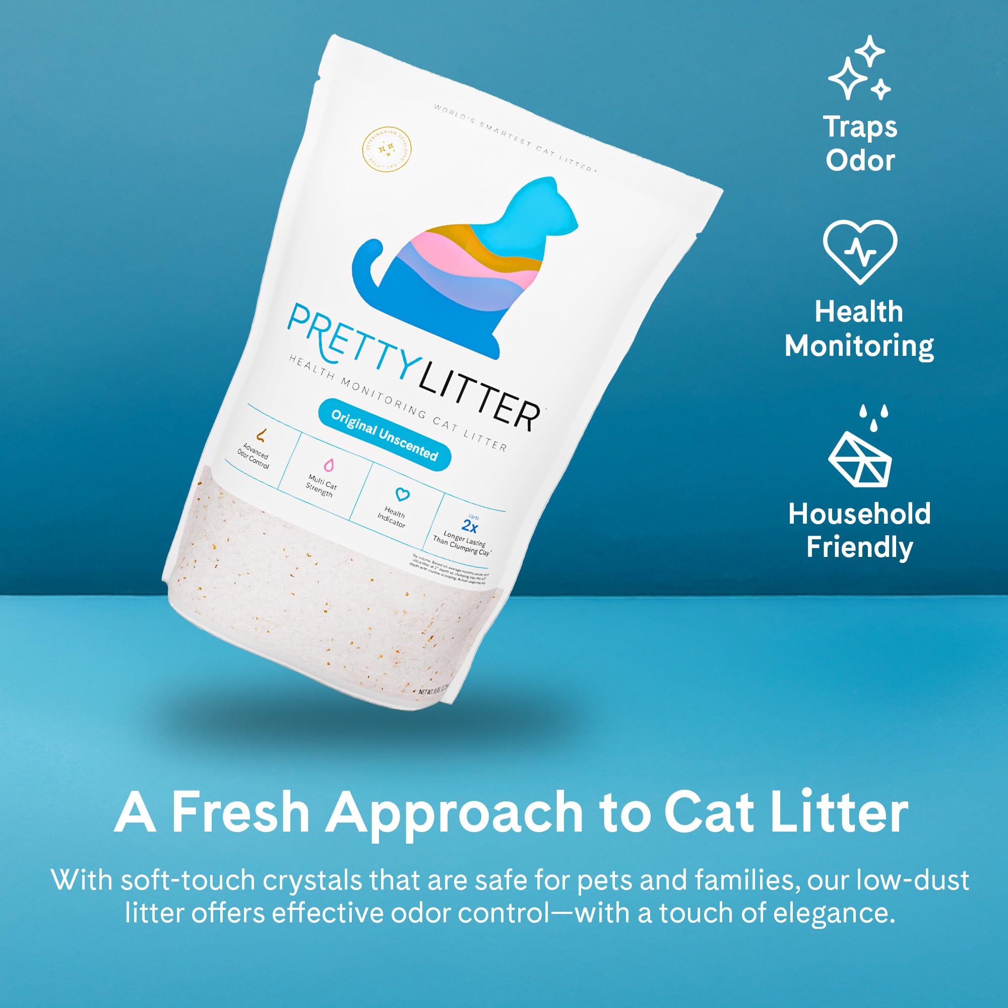 PrettyLitter Health Monitoring Cat Litter (Unscented, Non Clumping) | Lightweight & Low Tracking, Color Changing Silica Gel Crystals, Advanced Odor Co detail view 5