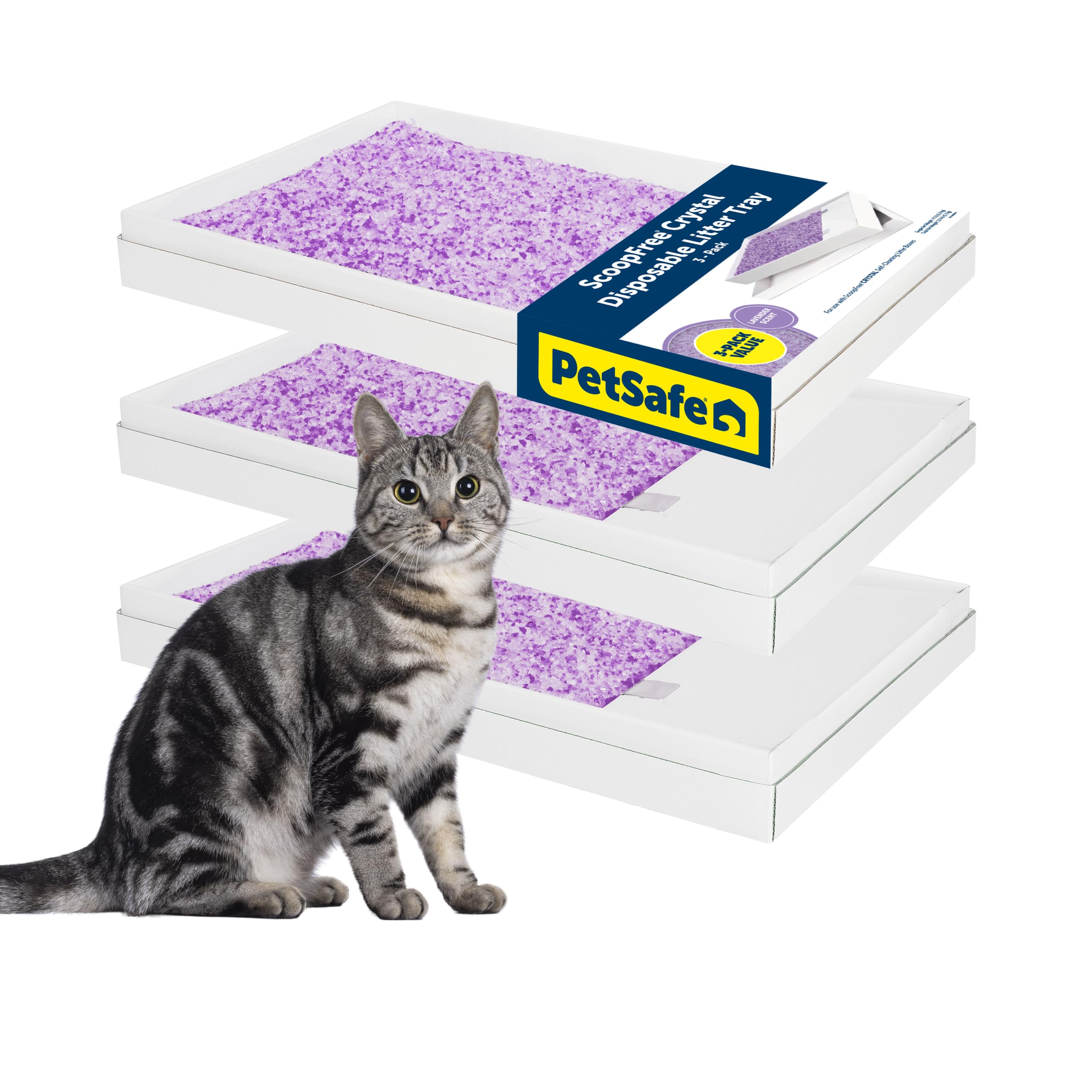 PetSafe ScoopFree Disposable Crystal Cat Litter Tray - Easy Cleaning Box - Refill Tray for Automatic Litter Box - Lavender Scent - 4.3 lb Bags - 3 Pac