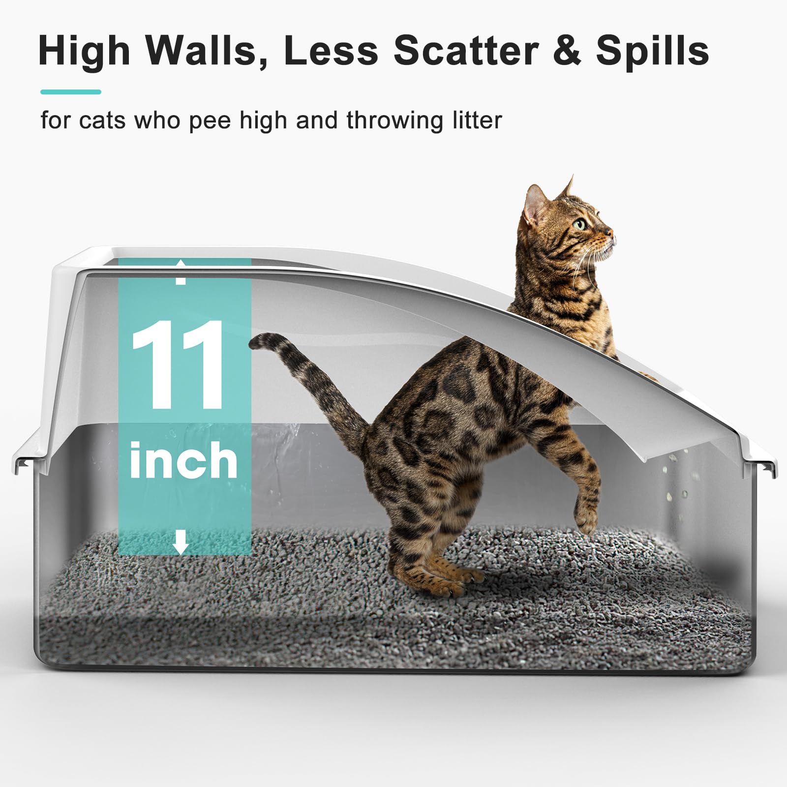 Stainless Steel Litter Box | XL Enclosed Cat Litter Boxes with Lid for Big Cats | High Sided, Anti-Urine Leakage | Non-Stick Bottom & Includes Litter detail view 2
