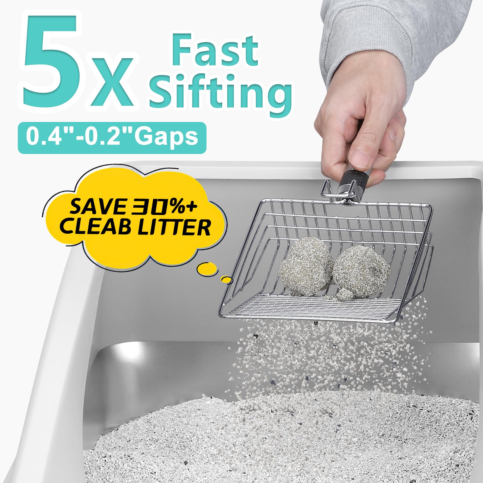 Stainless Steel Litter Box | XL Enclosed Cat Litter Boxes with Lid for Big Cats | High Sided, Anti-Urine Leakage | Non-Stick Bottom & Includes Litter detail view 5