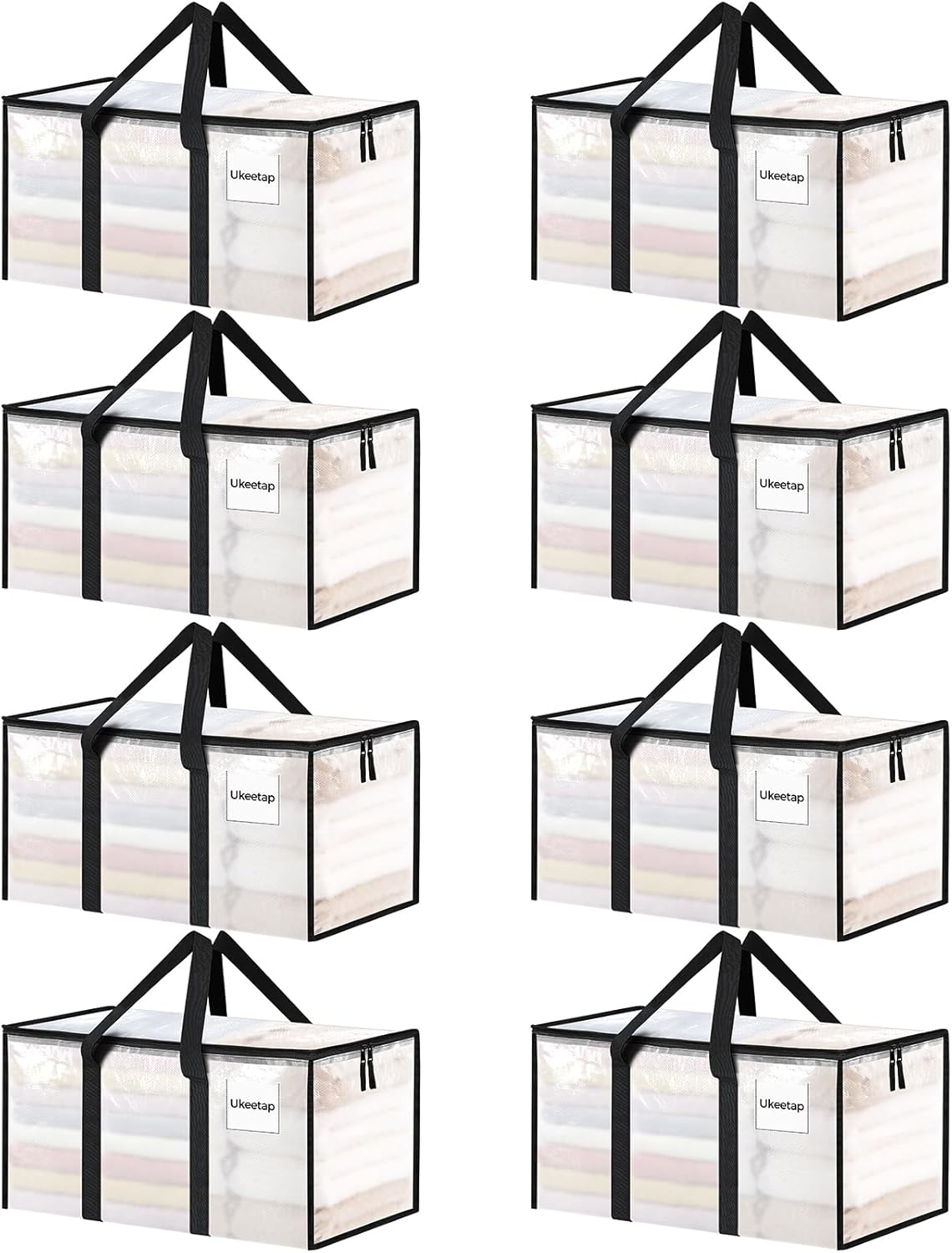 8 Pack Extra Large Heavy Duty Moving Bags, Clear Storage Bins with Lids, - View 2