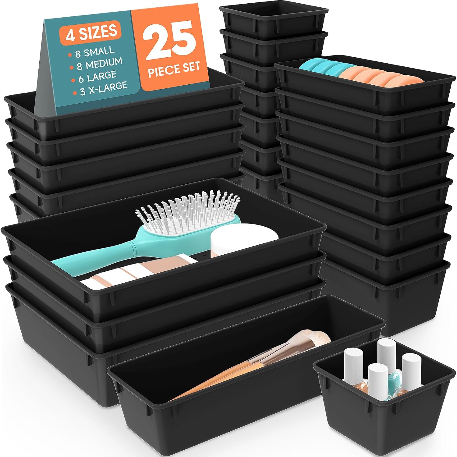 WOWBOX 25 PCS Clear Plastic Drawer Organizer Set, 4 Sizes Desk Drawer Divider - View 2