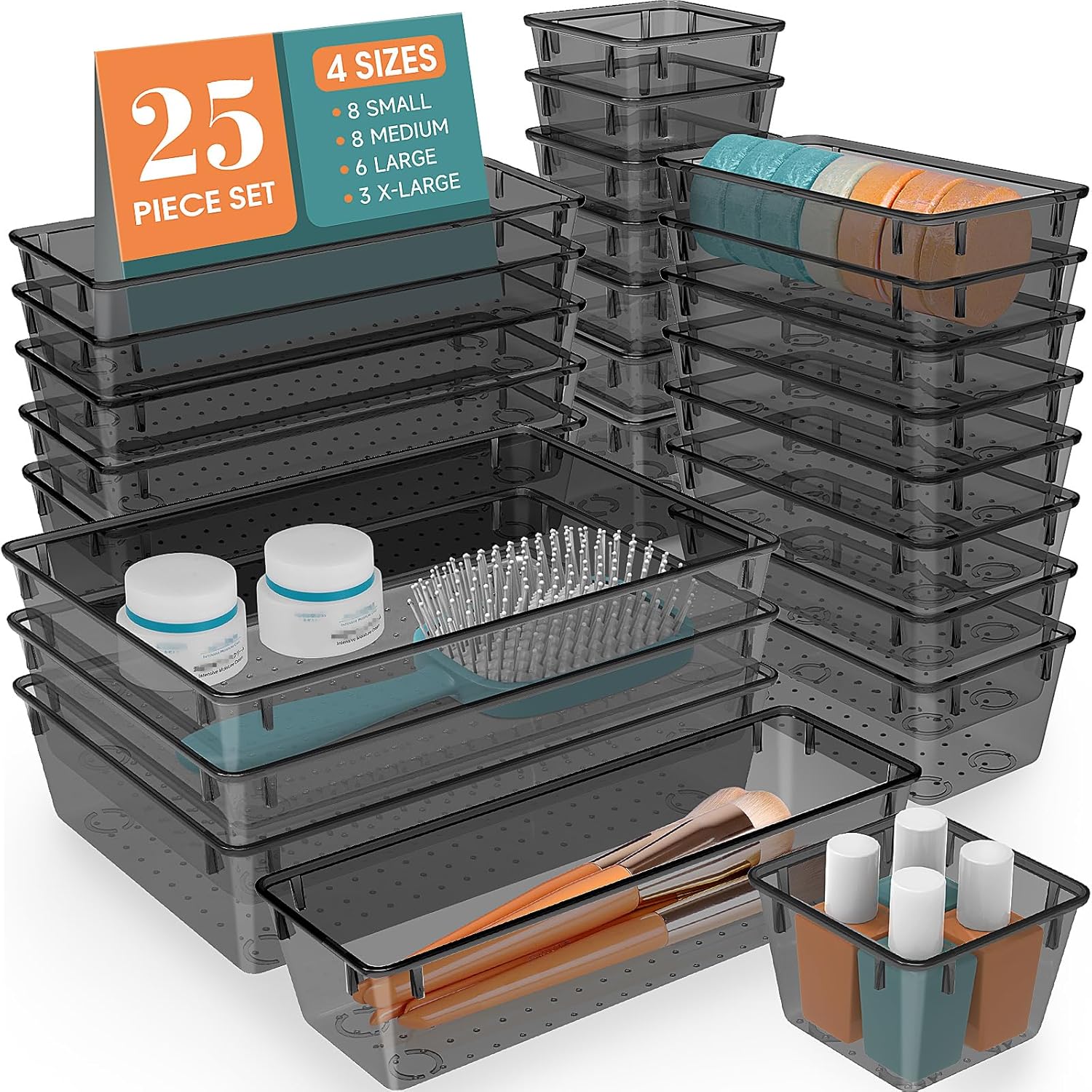 WOWBOX 25 PCS Clear Plastic Drawer Organizer Set, 4 Sizes Desk Drawer Divider - View 3