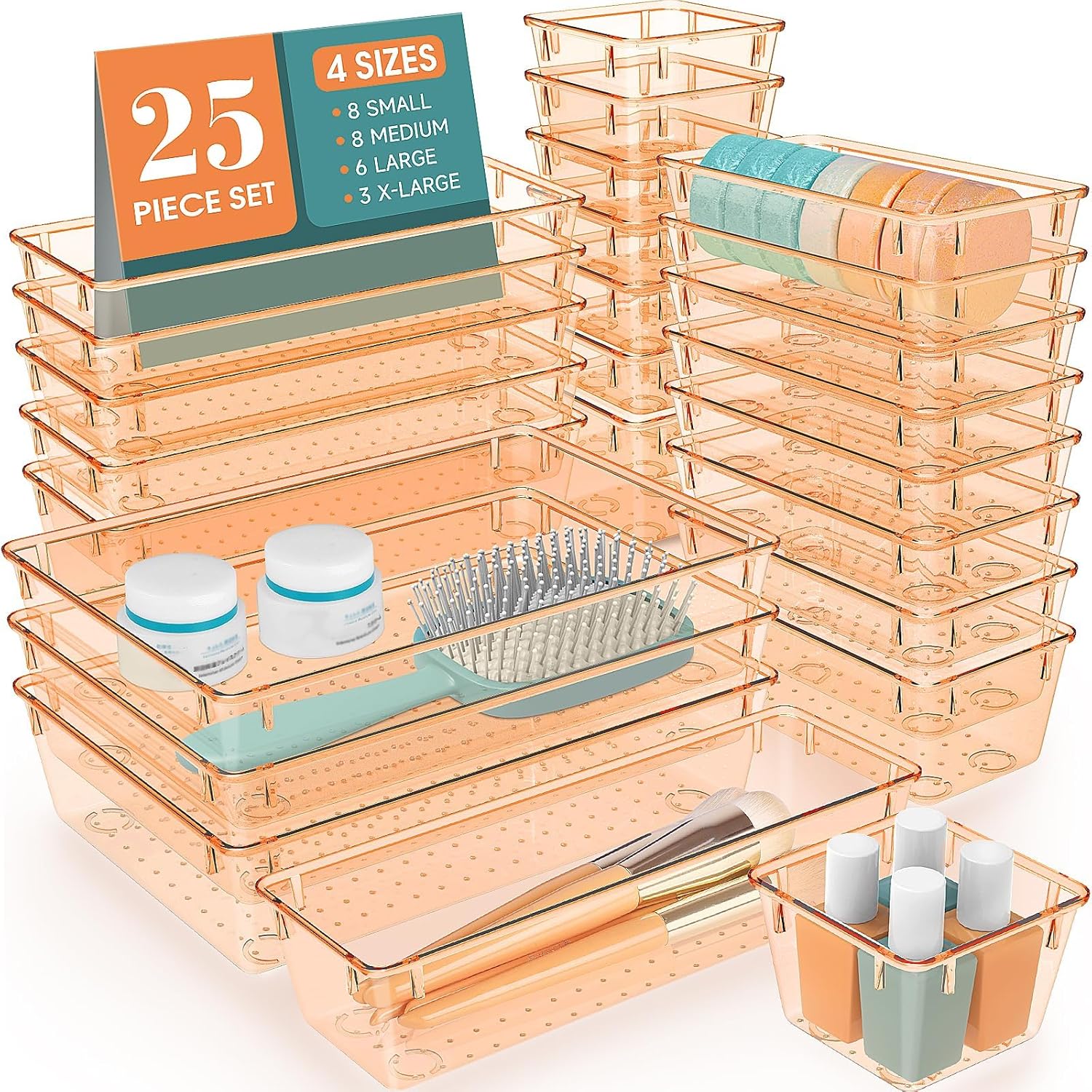 WOWBOX 25 PCS Clear Plastic Drawer Organizer Set, 4 Sizes Desk Drawer Divider - View 4