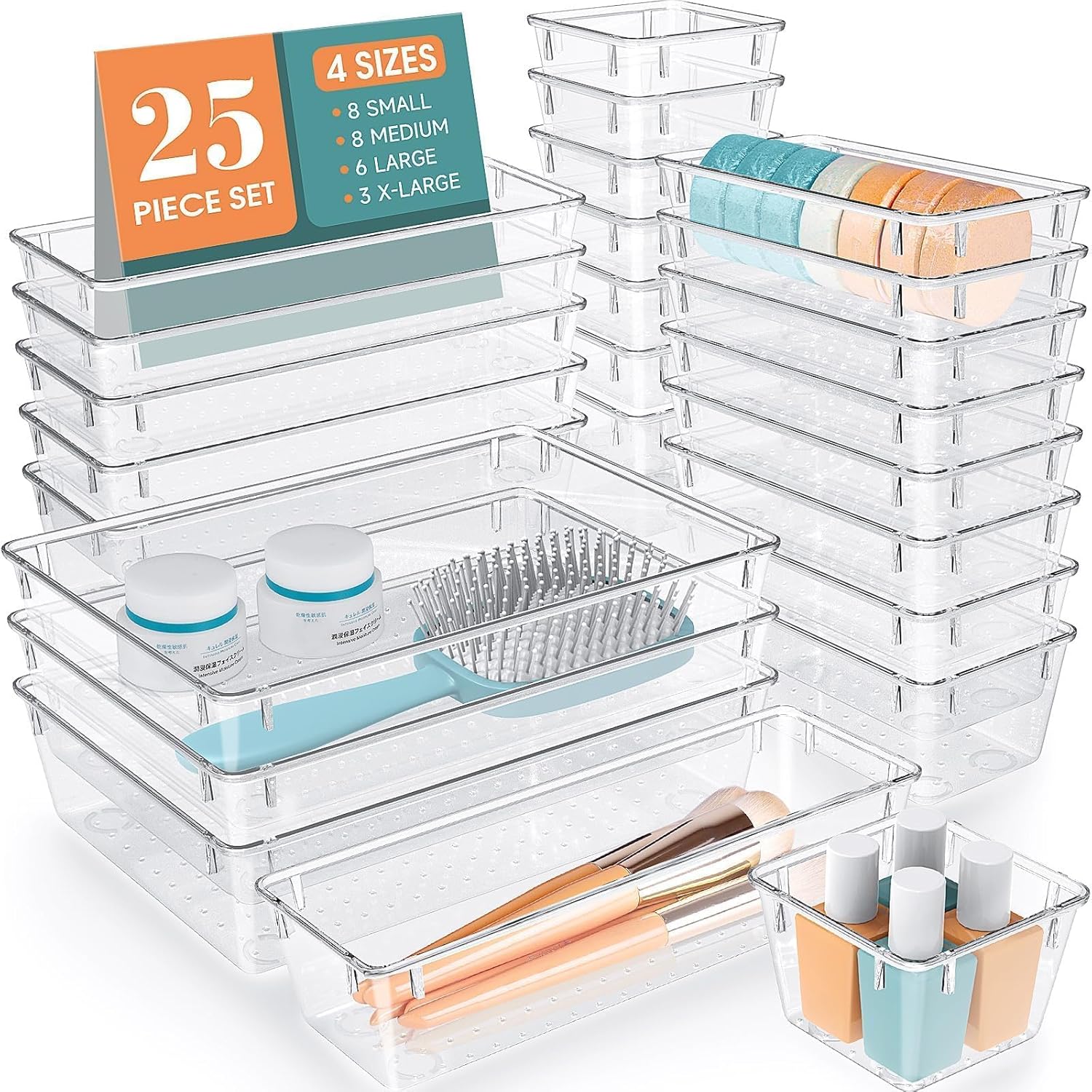 WOWBOX 25 PCS Clear Plastic Drawer Organizer Set, 4 Sizes Desk Drawer Divider - View 5