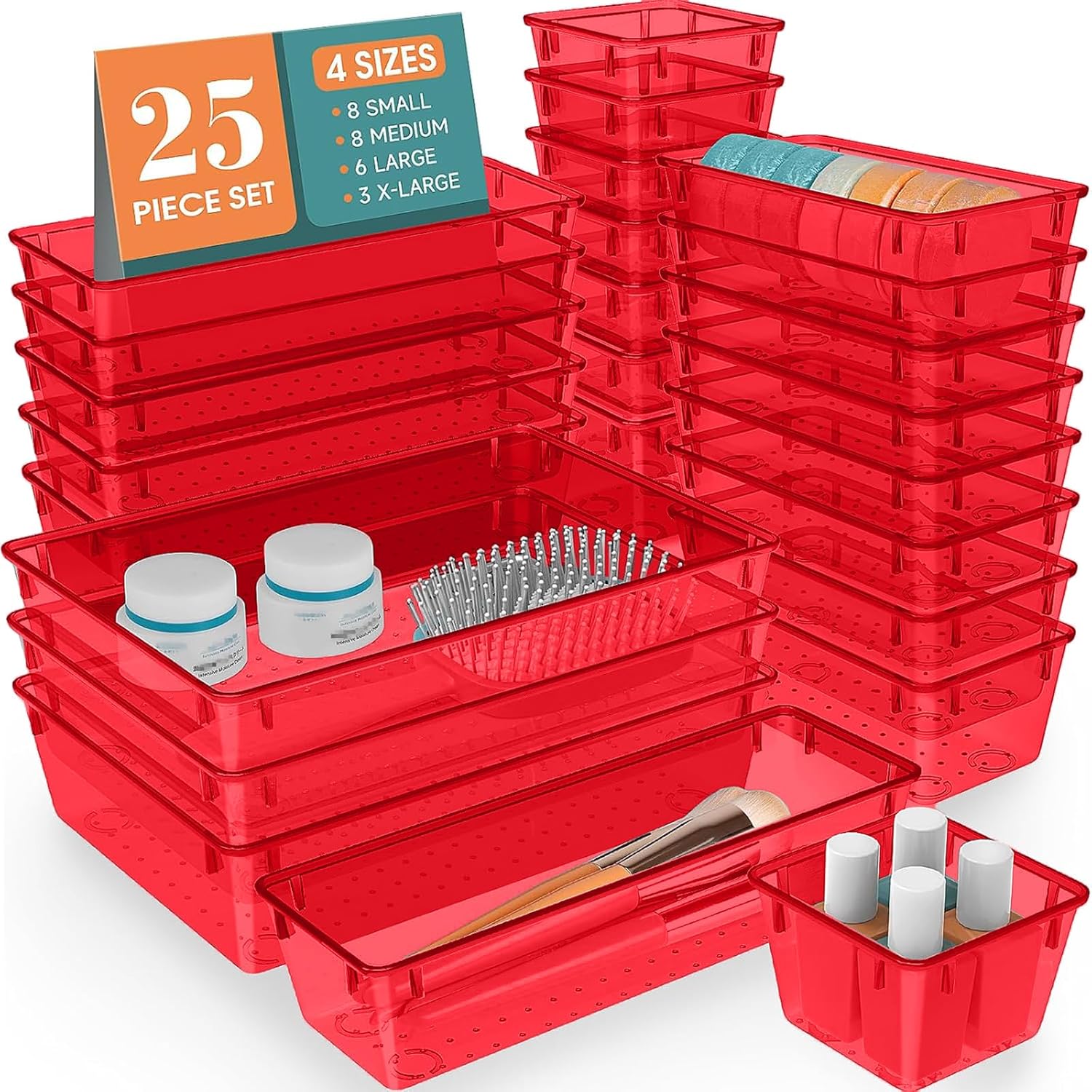 WOWBOX 25 PCS Clear Plastic Drawer Organizer Set, 4 Sizes Desk Drawer Divider - View 6
